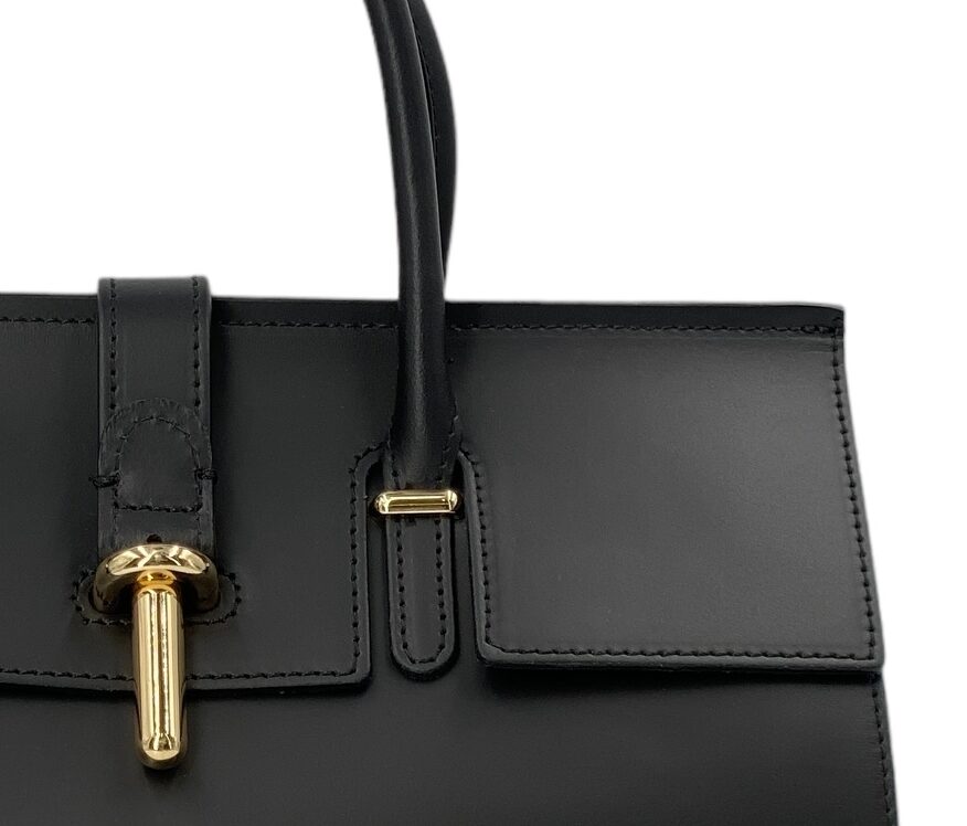 Fleur – Women's handbag and shoulder bag in genuine Italian leather with rigid handles and removable shoulder strap