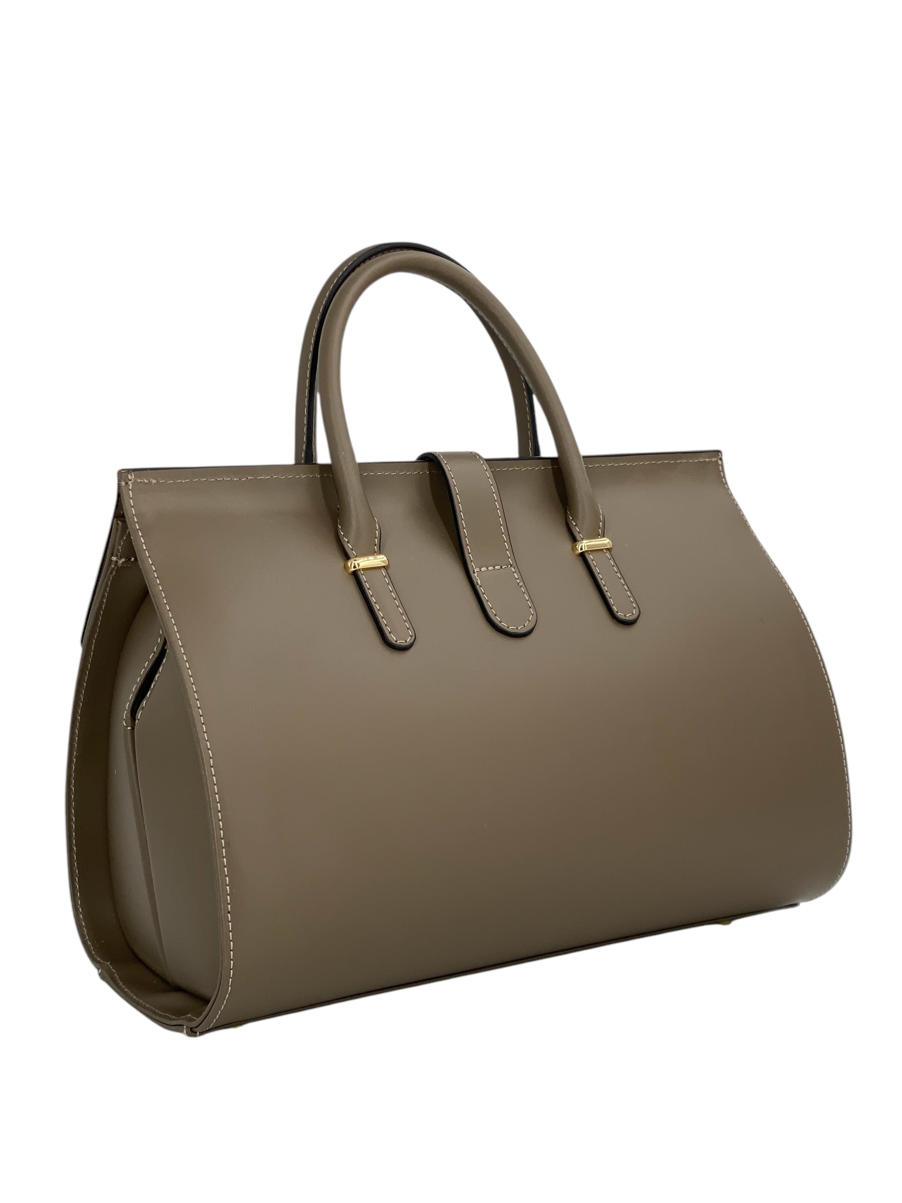 Fleur – Women's handbag and shoulder bag in genuine Italian leather with rigid handles and removable shoulder strap