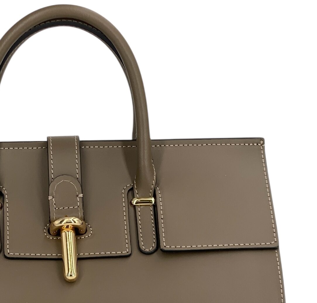 Fleur – Women's handbag and shoulder bag in genuine Italian leather with rigid handles and removable shoulder strap