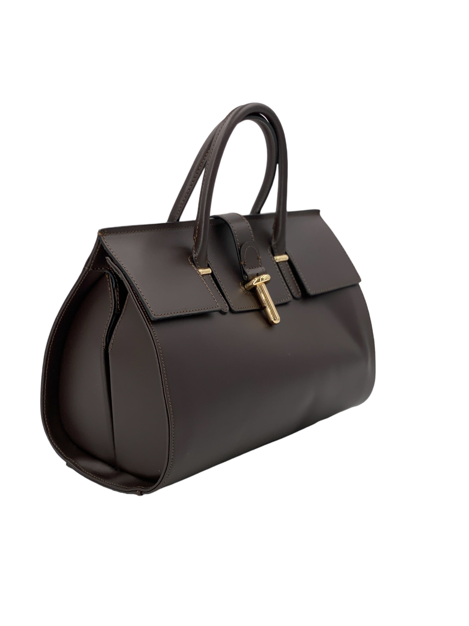 Fleur – Women's handbag and shoulder bag in genuine Italian leather with rigid handles and removable shoulder strap