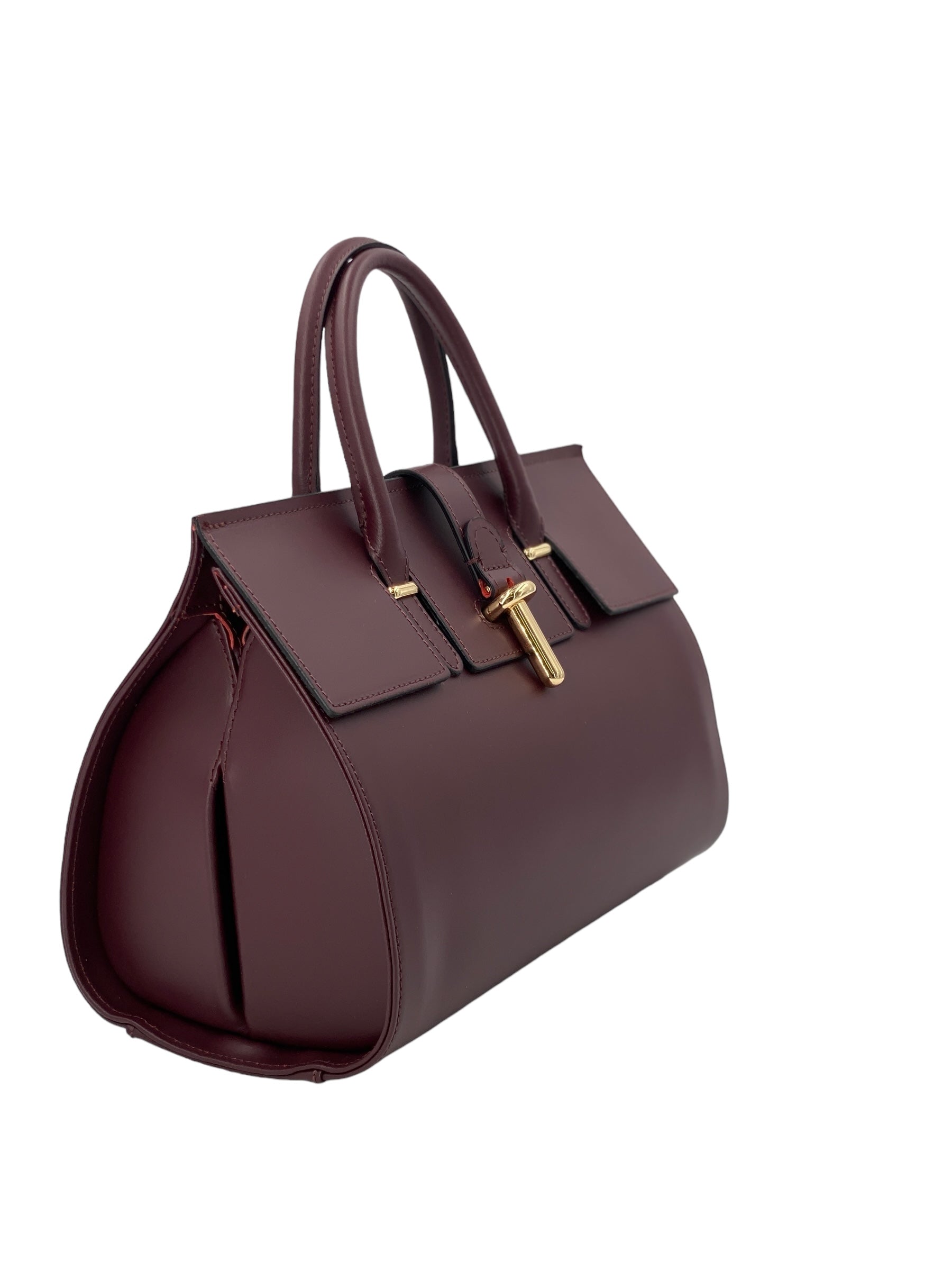 Fleur – Women's handbag and shoulder bag in genuine Italian leather with rigid handles and removable shoulder strap
