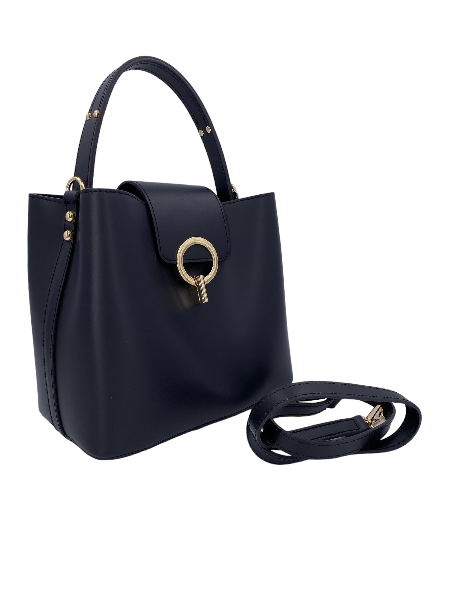 Amelie – Women's handbag and shoulder bag in genuine Italian leather with reinforced bottom and gold feet