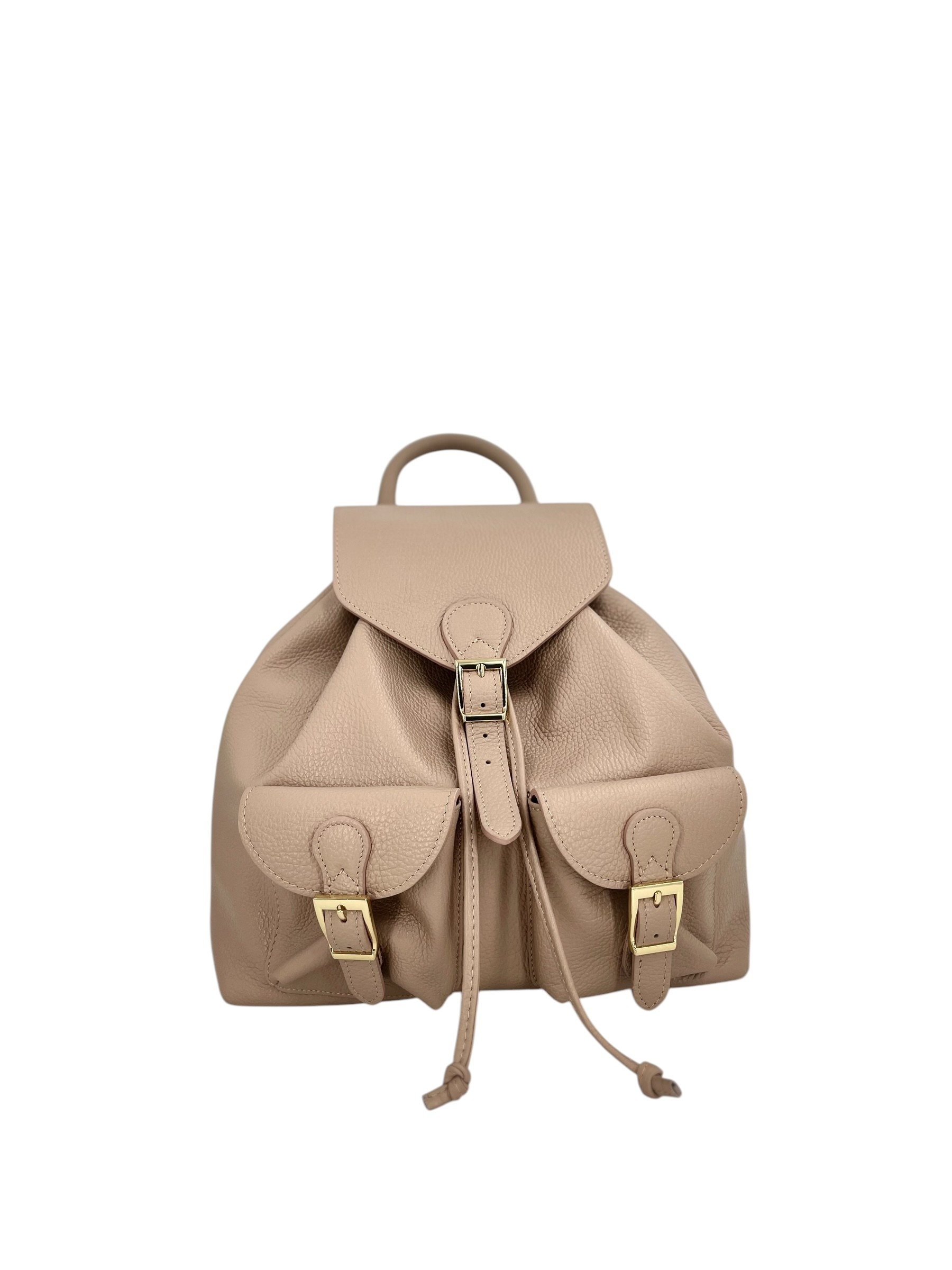 Emma – Women's backpack in genuine Italian leather with adjustable shoulder straps, spacious interior and gold buckle