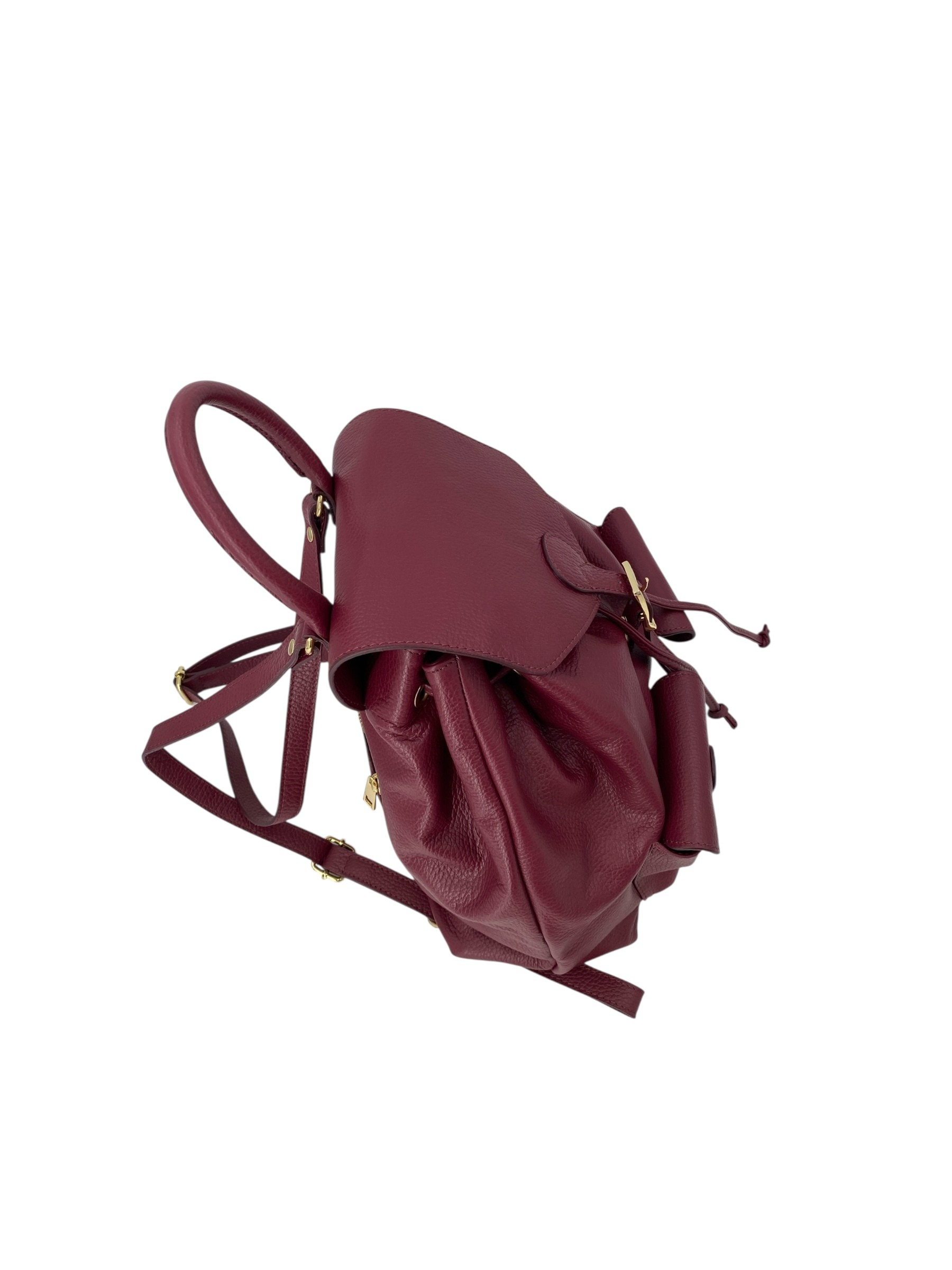 Emma – Women's backpack in genuine Italian leather with adjustable shoulder straps, spacious interior and gold buckle