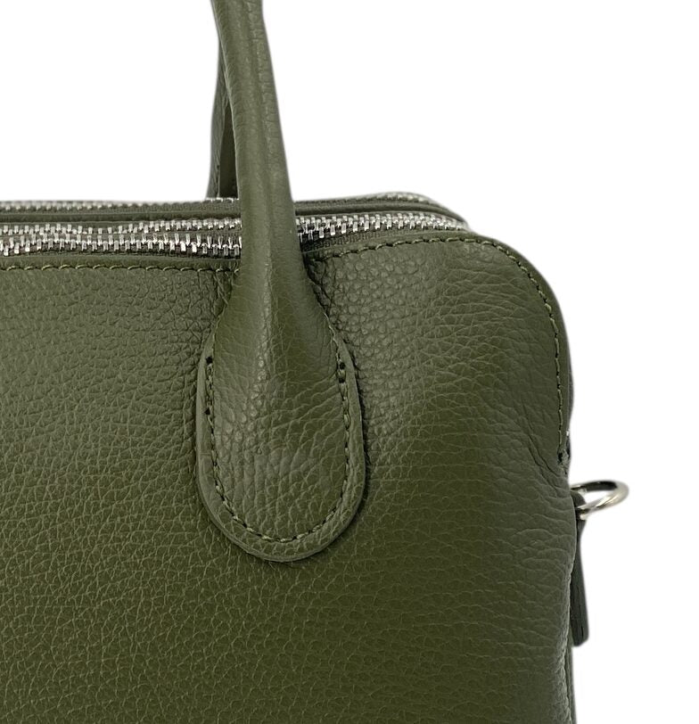 Clemence – Damenhandtasche und Umhängetasche aus echtem italienischen Leder mit drei Reißverschlussfächern