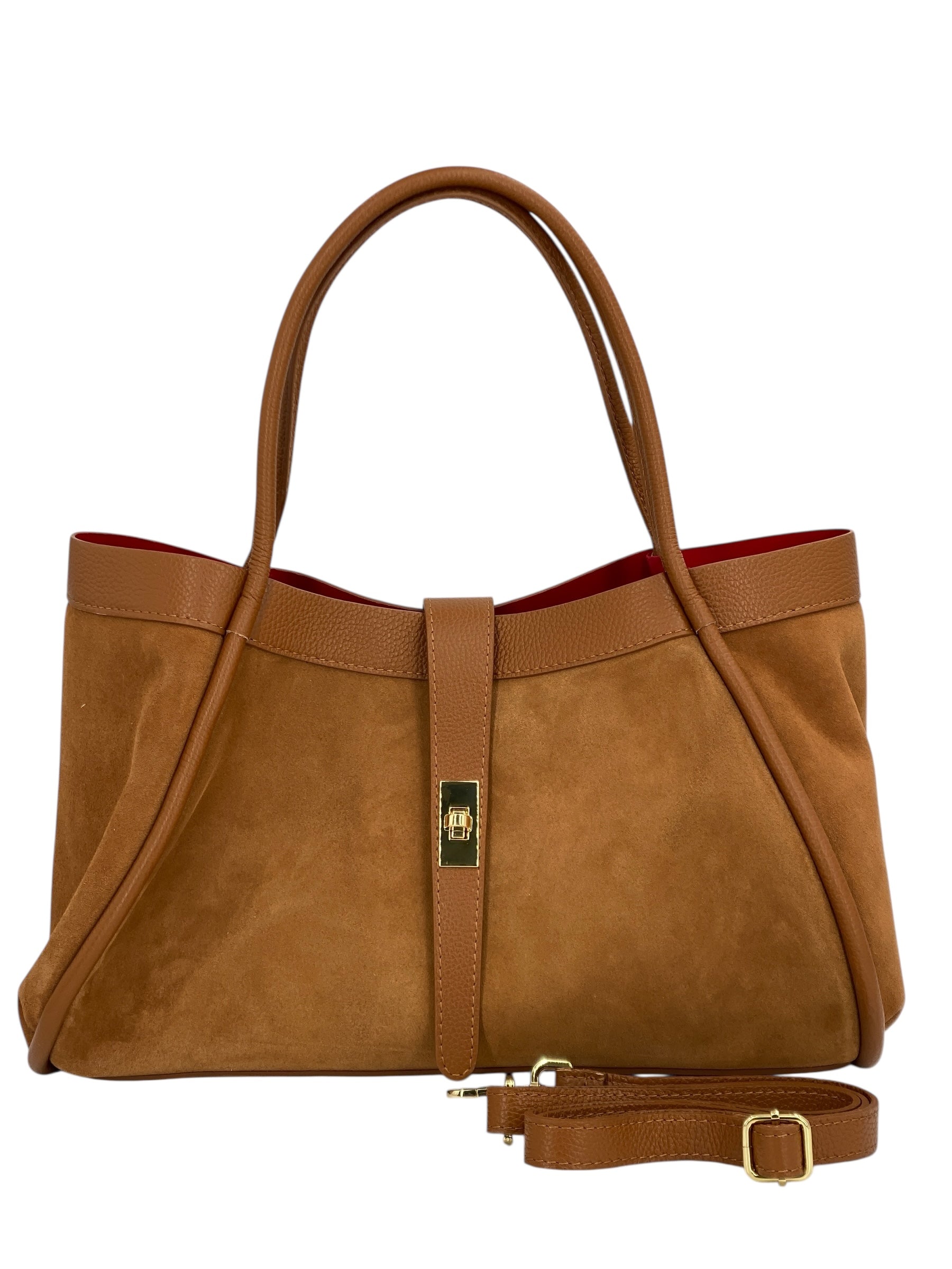 Leontine – Damen-Schulter- und Crossbody-Tasche aus echtem italienischen Leder mit großem Mittelfach