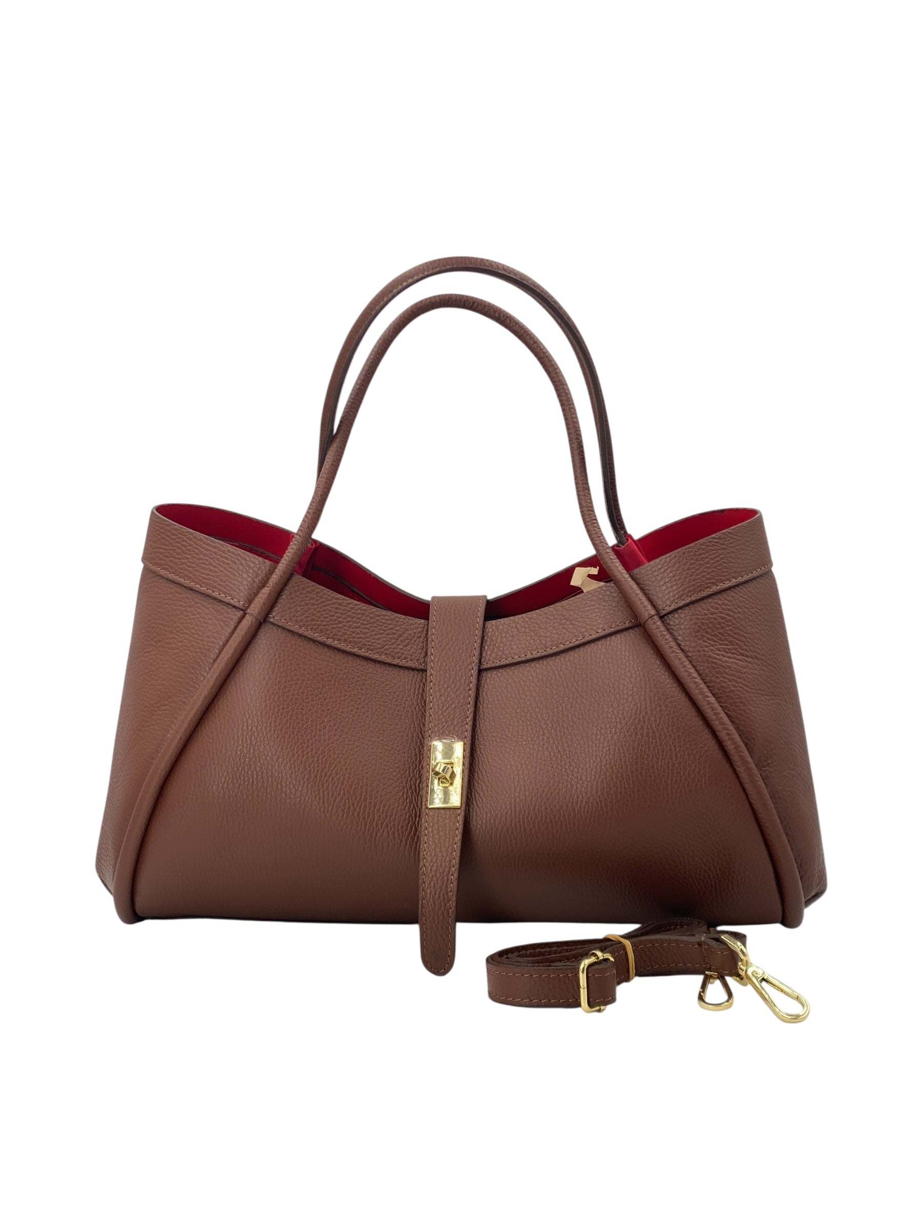 Leontine – Damen-Schulter- und Crossbody-Tasche aus echtem italienischen Leder mit großem Mittelfach