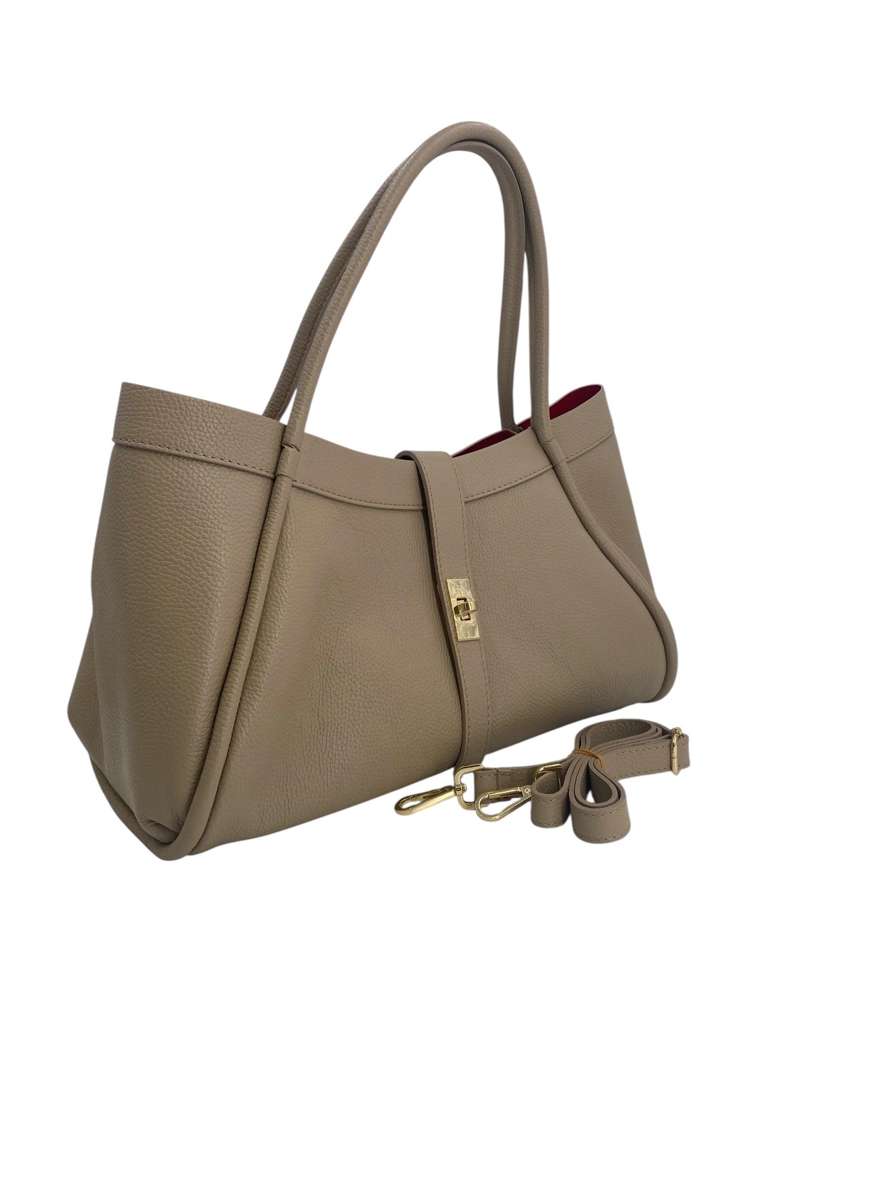 Leontine – Damen-Schulter- und Crossbody-Tasche aus echtem italienischen Leder mit großem Mittelfach