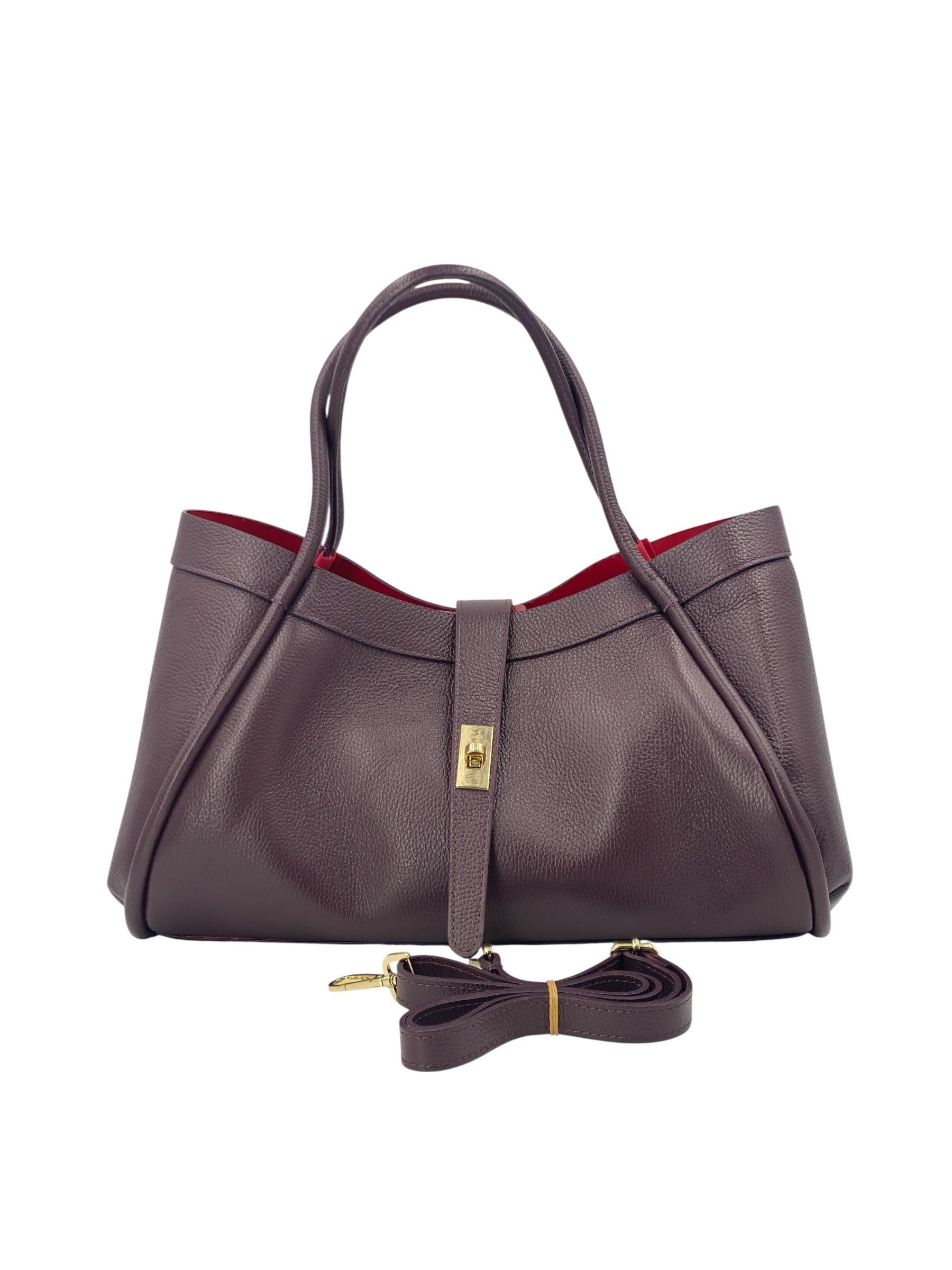 Leontine – Damen-Schulter- und Crossbody-Tasche aus echtem italienischen Leder mit großem Mittelfach