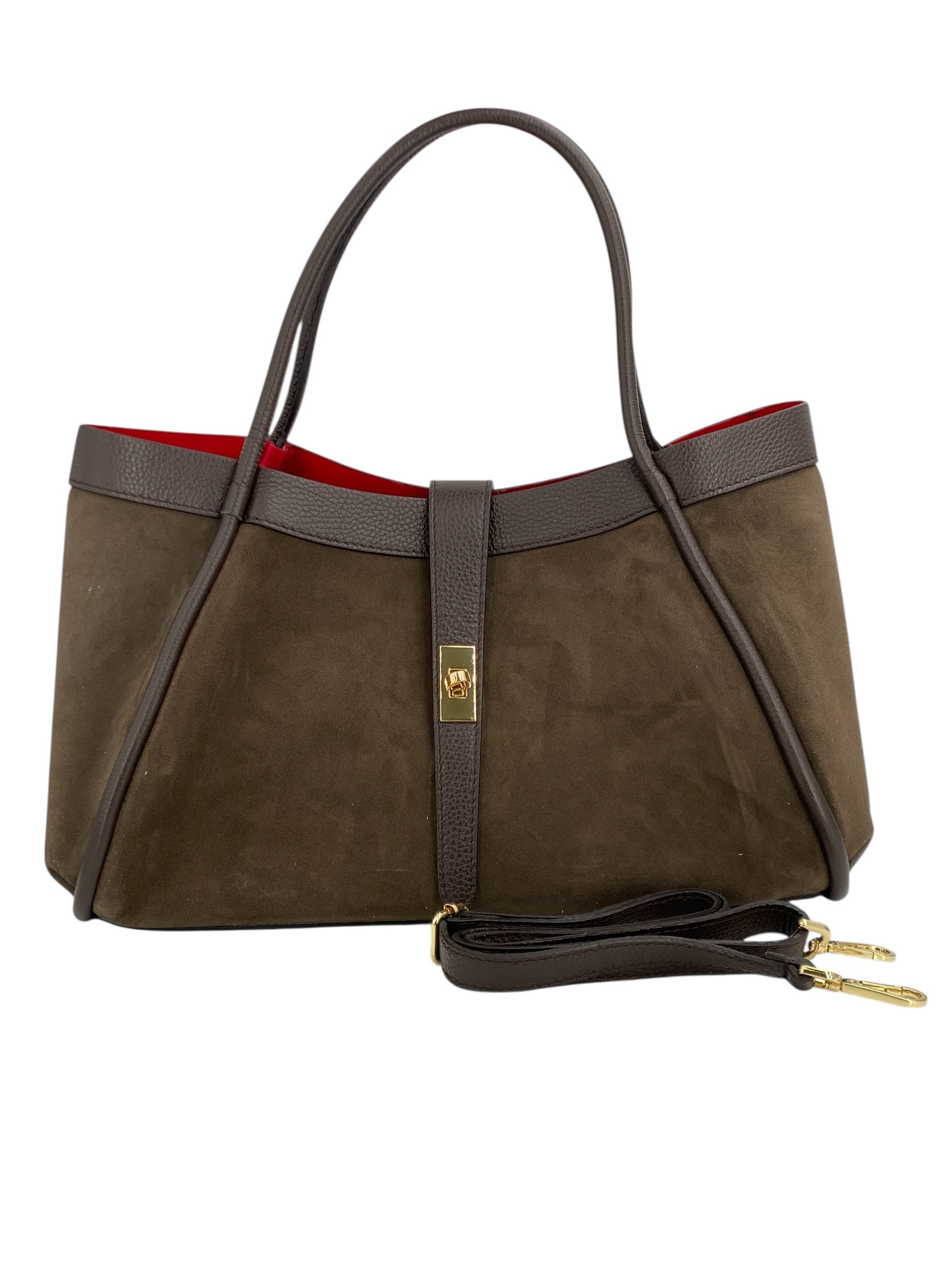 Leontine – Damen-Schulter- und Crossbody-Tasche aus echtem italienischen Leder mit großem Mittelfach