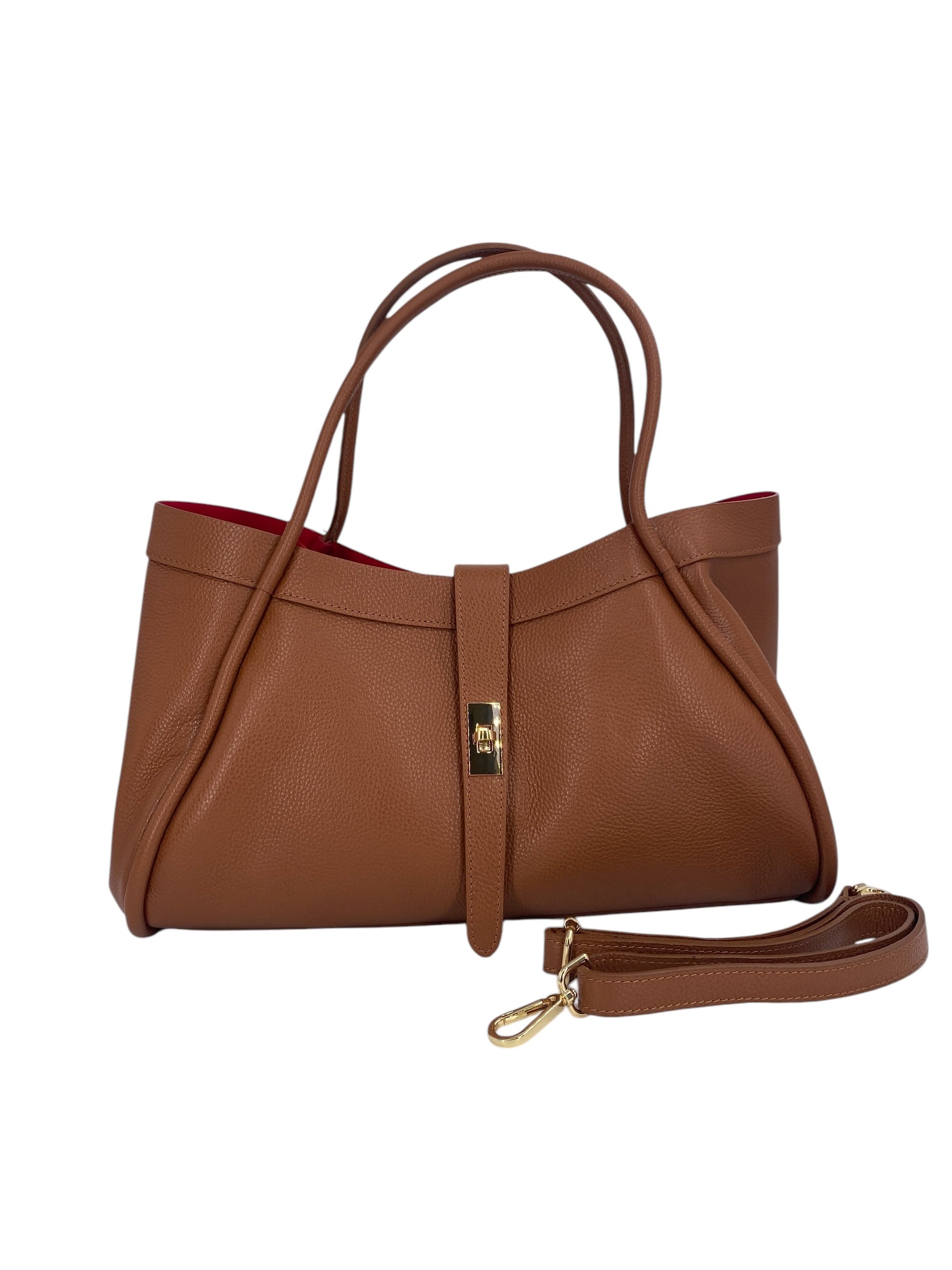 Leontine – Damen-Schulter- und Crossbody-Tasche aus echtem italienischen Leder mit großem Mittelfach