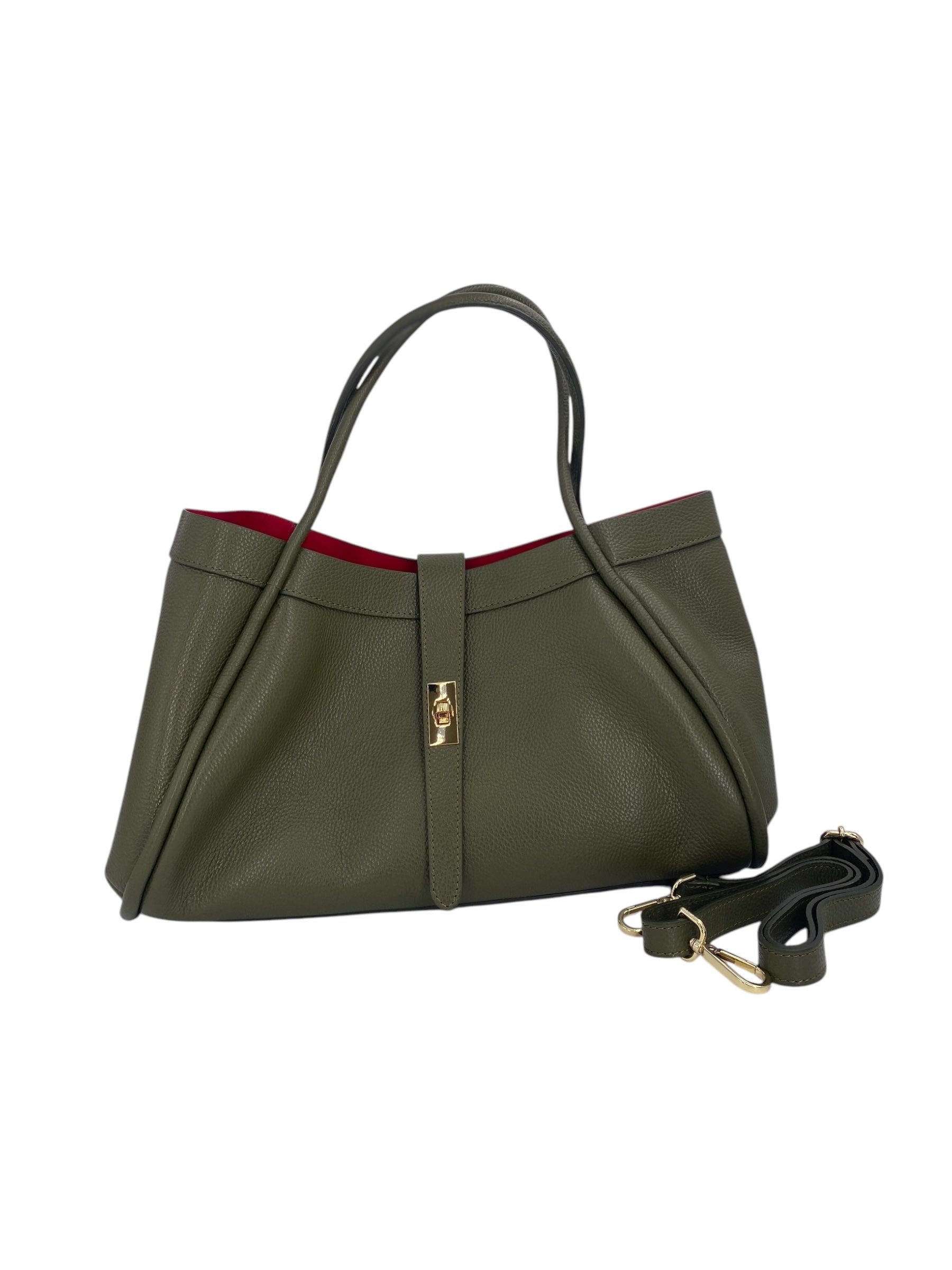 Leontine – Damen-Schulter- und Crossbody-Tasche aus echtem italienischen Leder mit großem Mittelfach