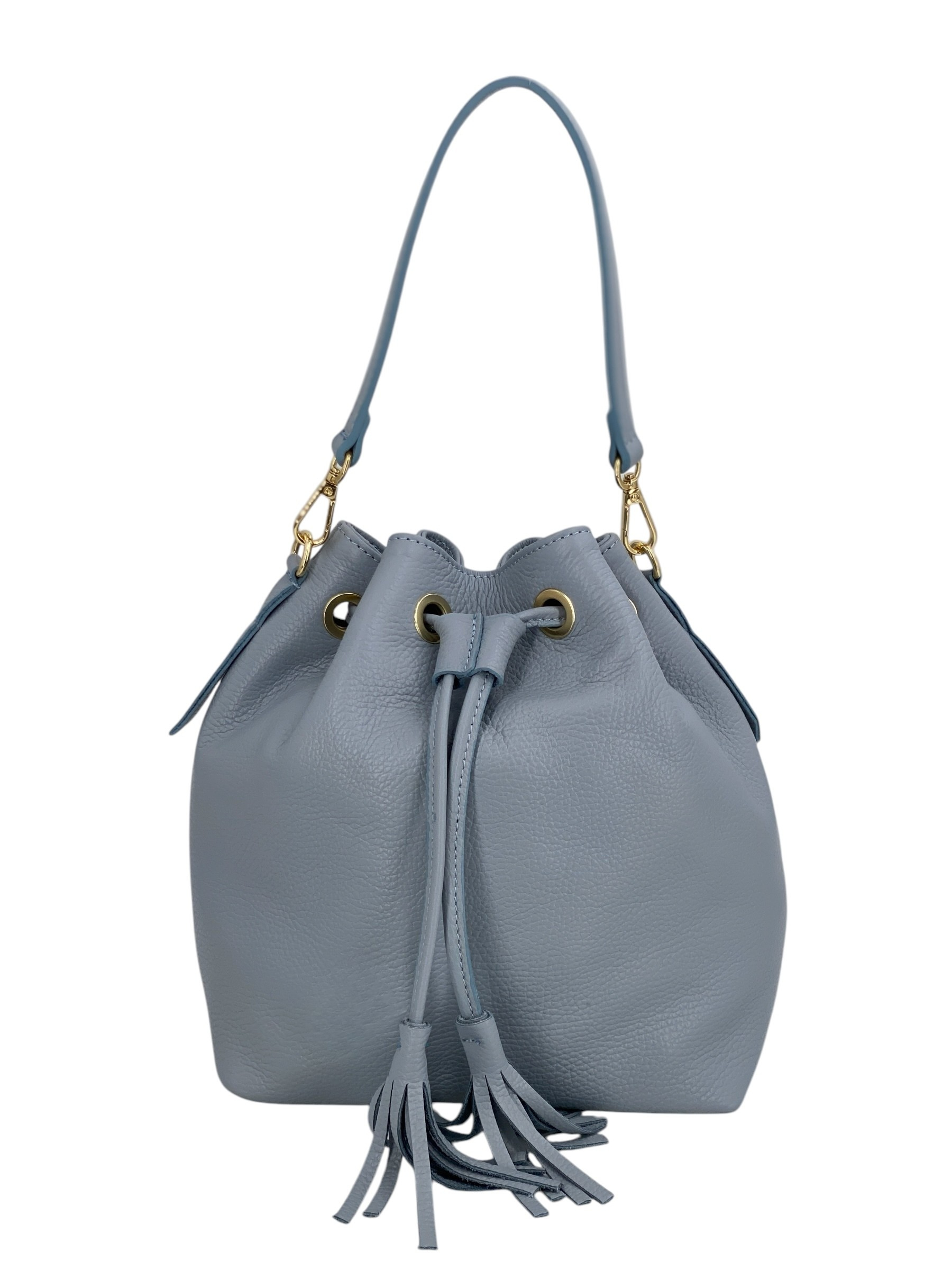 Genevieve Grande – Damenhandtasche und Umhängetasche aus echtem italienischen Leder mit Kordelzugverschluss und goldenen Details