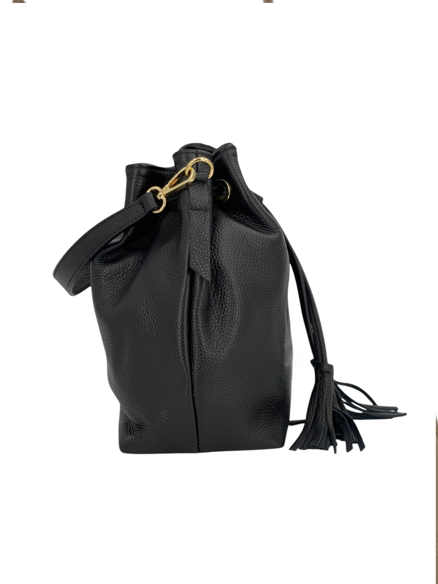 Genevieve Grande – Damenhandtasche und Umhängetasche aus echtem italienischen Leder mit Kordelzugverschluss und goldenen Details