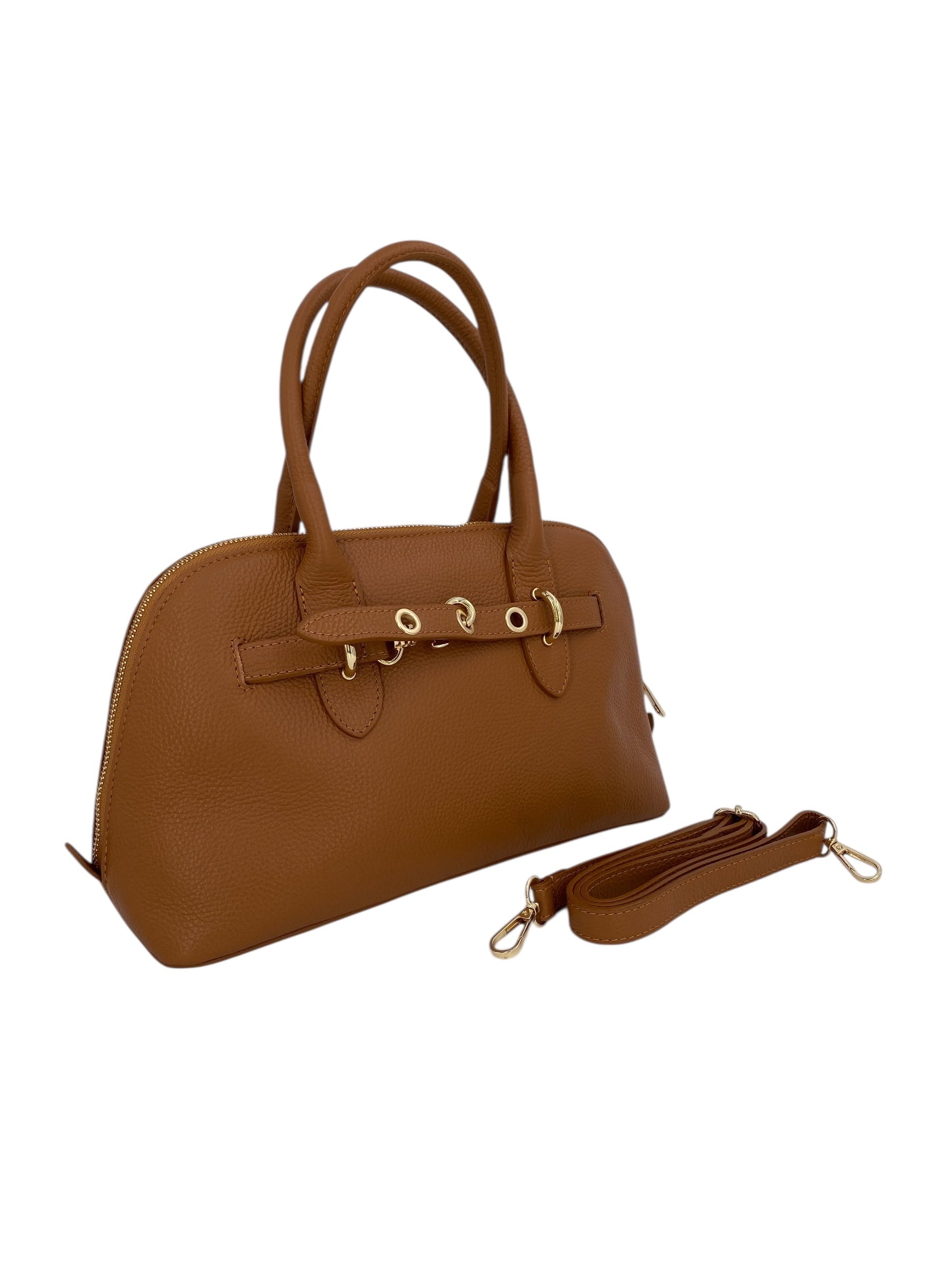 Sidonie – Damenhandtasche aus echtem italienischen Leder mit doppelten, starren Griffen