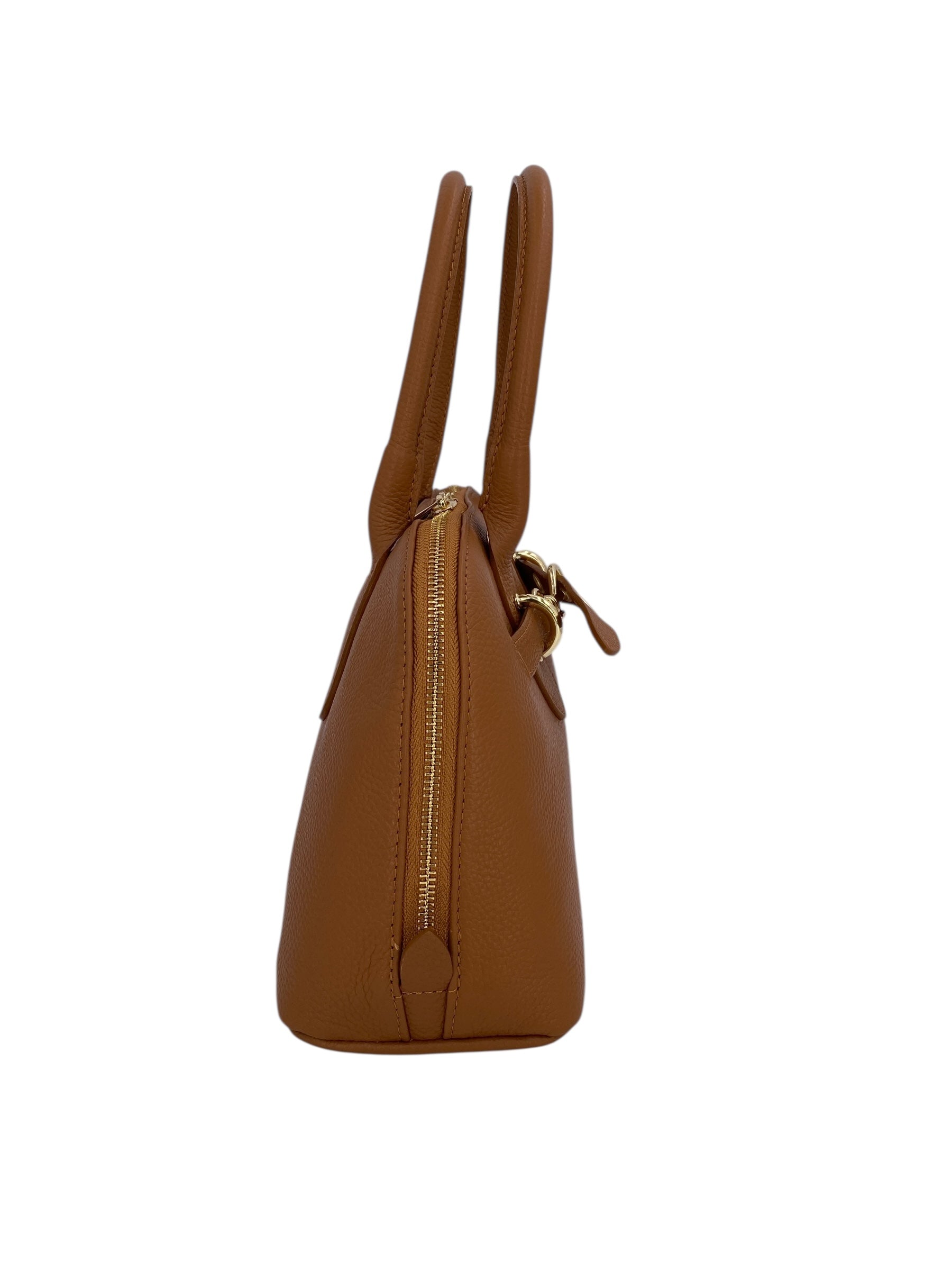 Sidonie – Damenhandtasche aus echtem italienischen Leder mit doppelten, starren Griffen