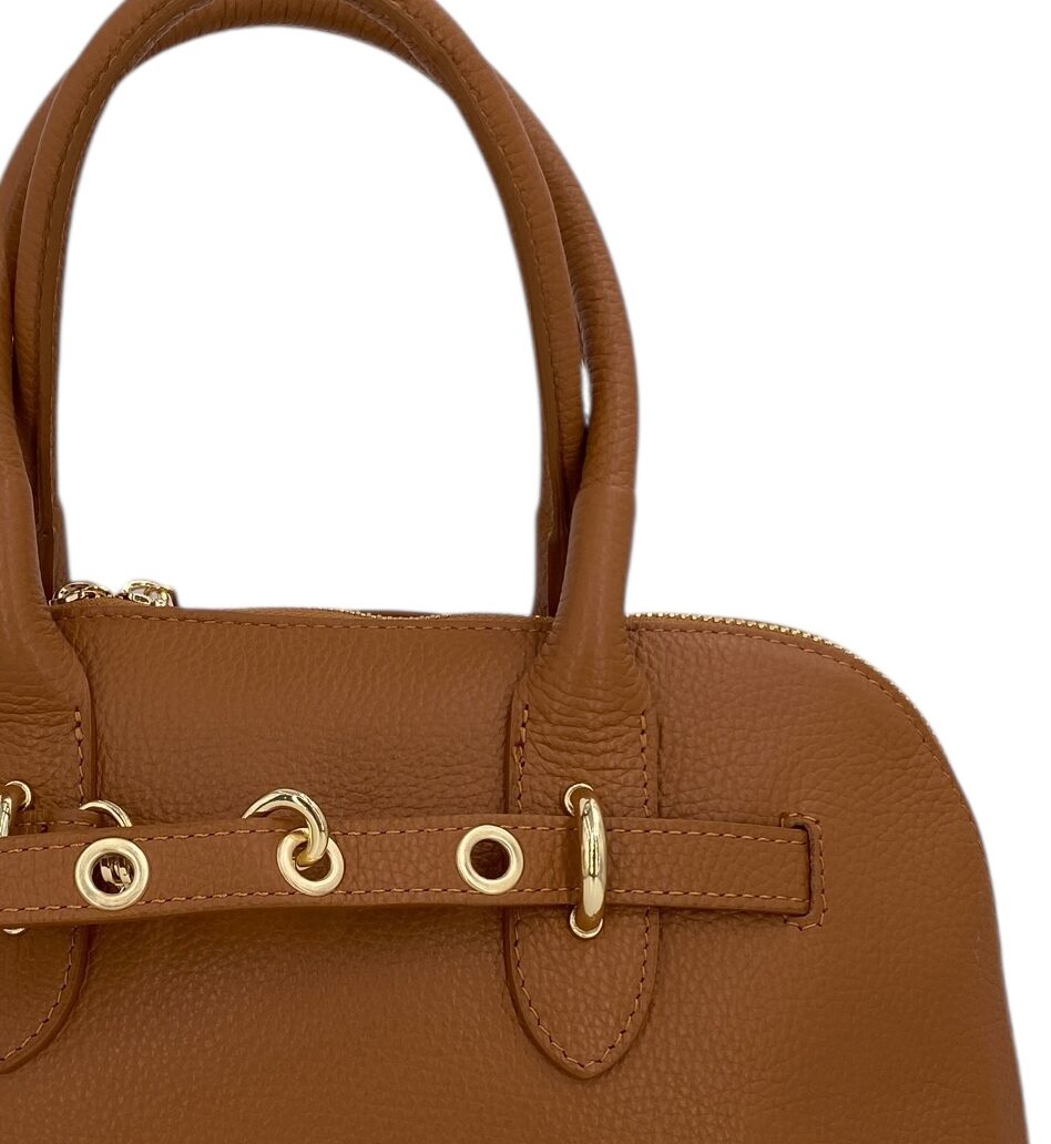 Sidonie – Damenhandtasche aus echtem italienischen Leder mit doppelten, starren Griffen
