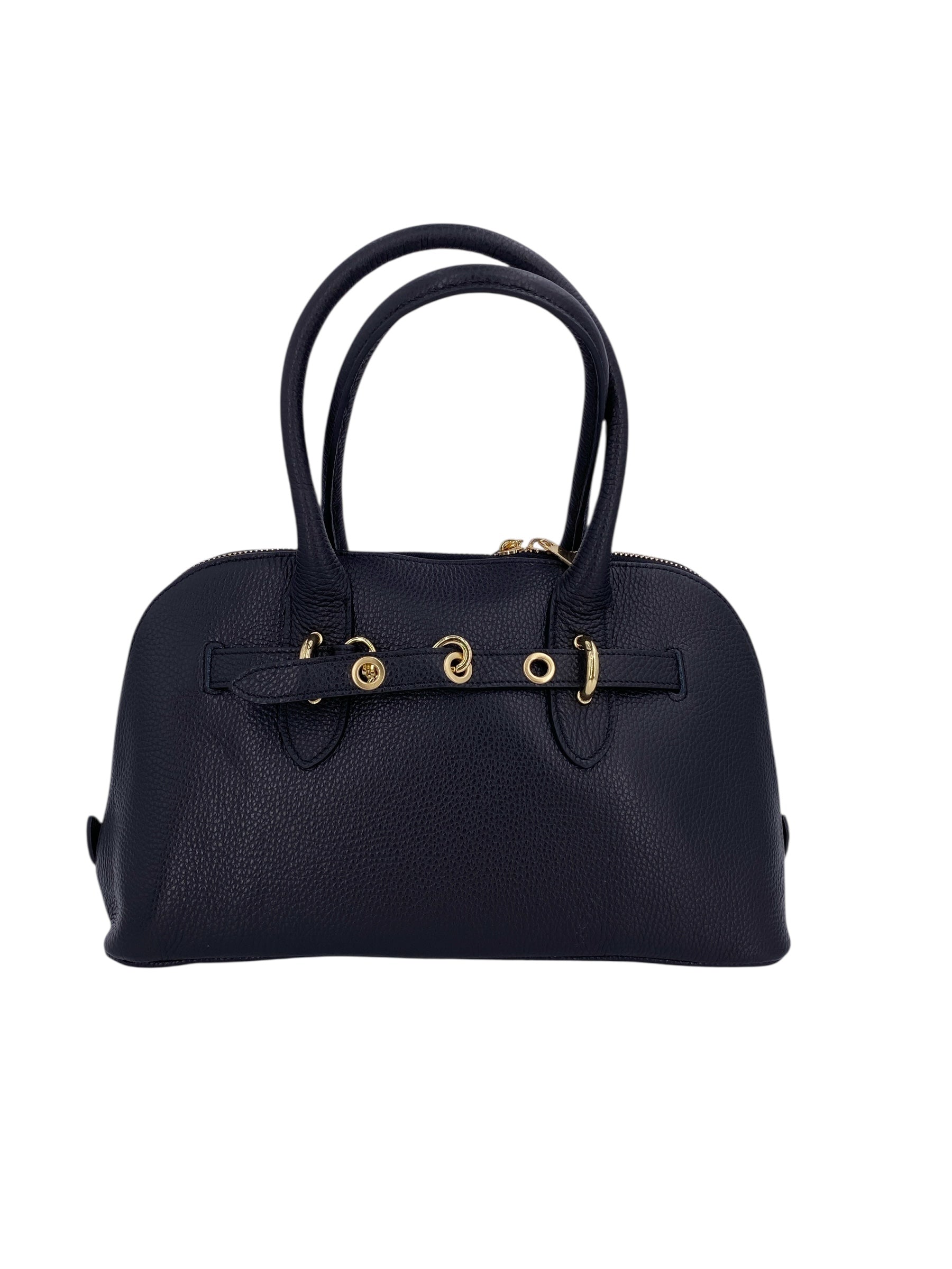 Sidonie – Damenhandtasche aus echtem italienischen Leder mit doppelten, starren Griffen