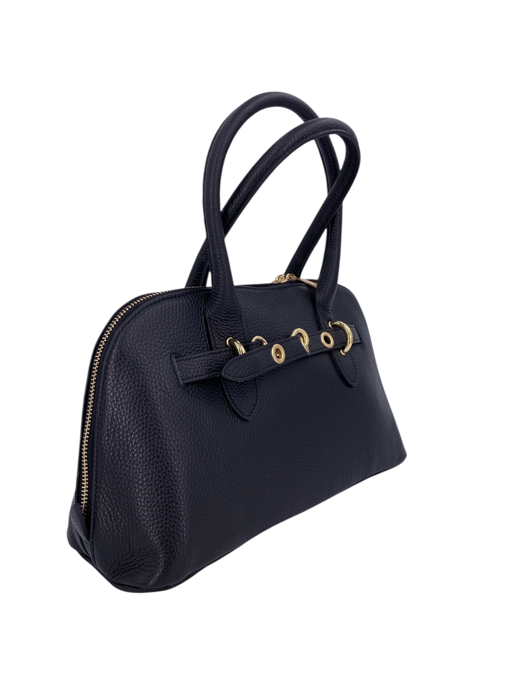 Sidonie – Damenhandtasche aus echtem italienischen Leder mit doppelten, starren Griffen