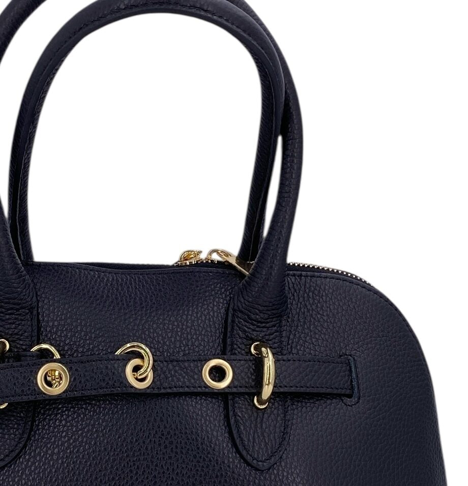 Sidonie – Damenhandtasche aus echtem italienischen Leder mit doppelten, starren Griffen