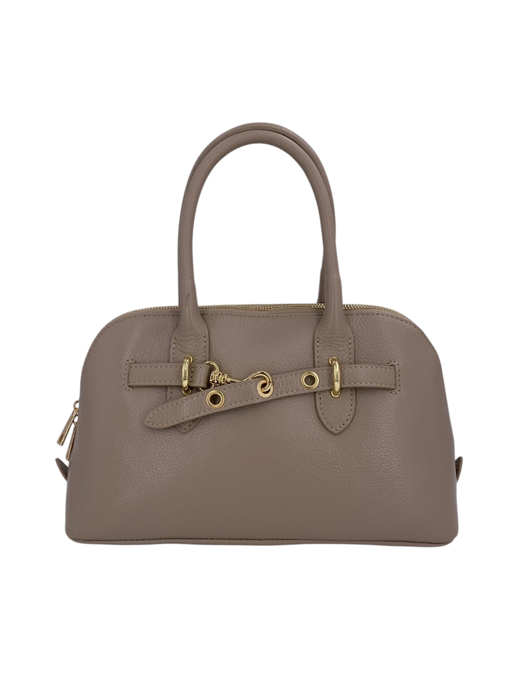 Sidonie – Damenhandtasche aus echtem italienischen Leder mit doppelten, starren Griffen