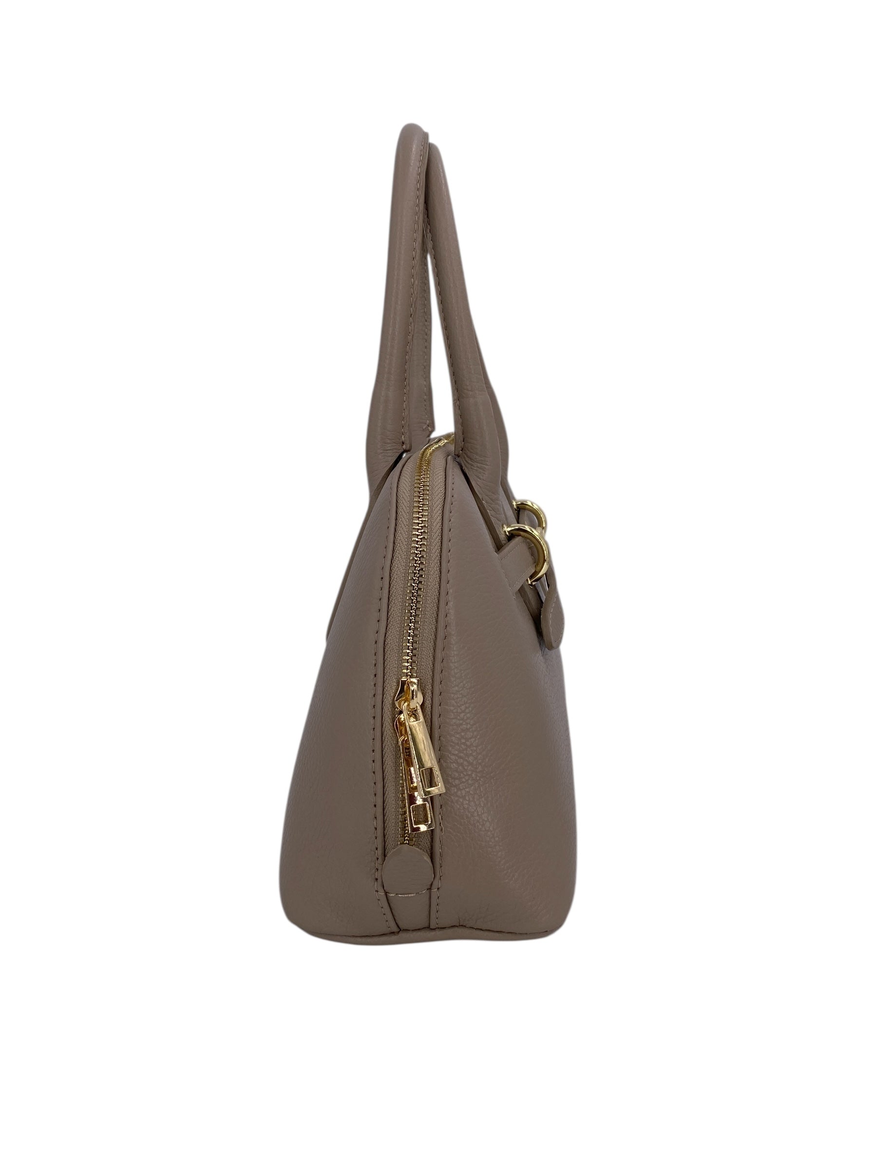 Sidonie – Damenhandtasche aus echtem italienischen Leder mit doppelten, starren Griffen