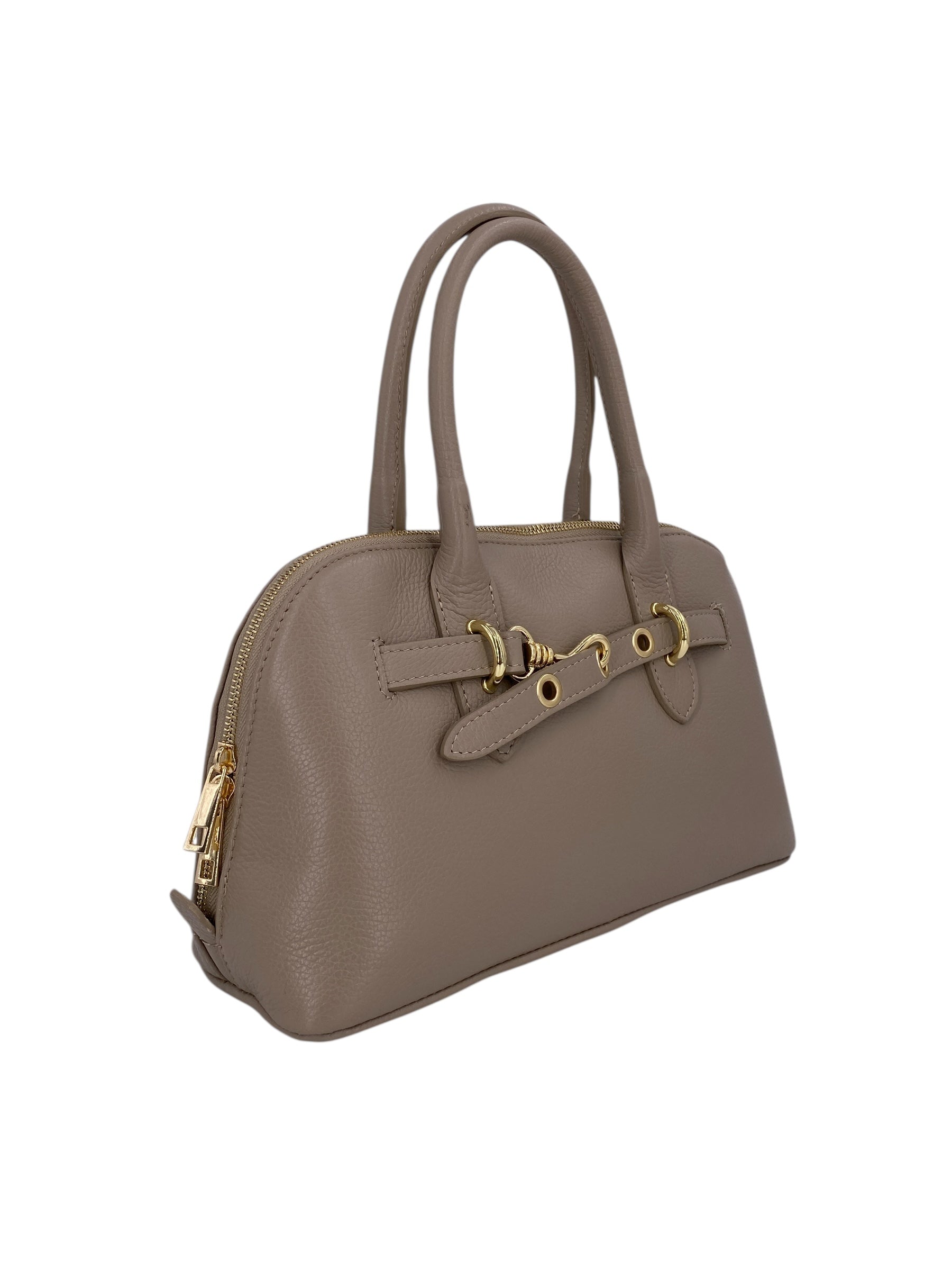 Sidonie – Damenhandtasche aus echtem italienischen Leder mit doppelten, starren Griffen