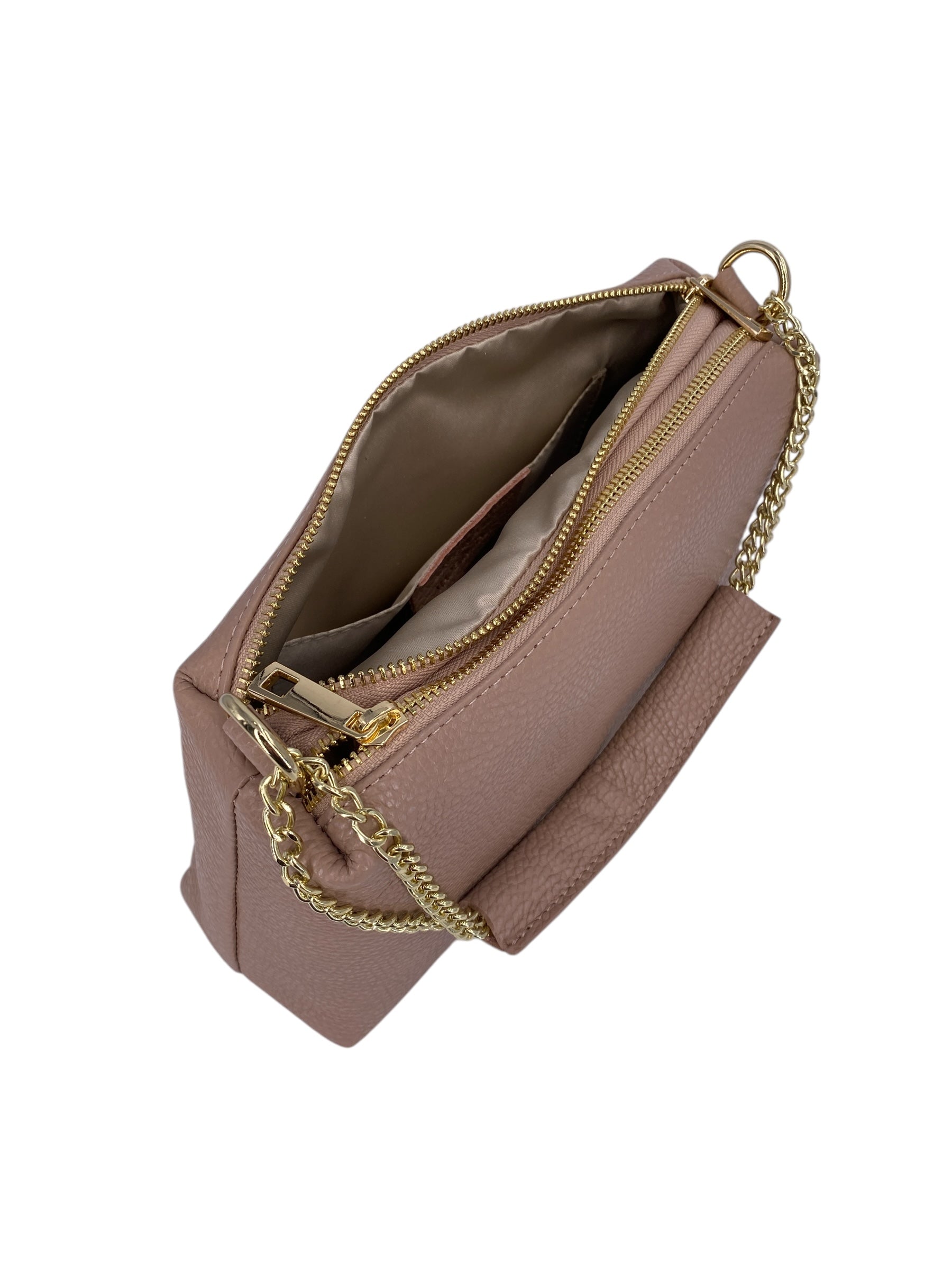Giselle – Damenhandtasche und Umhängetasche aus echtem italienischen Leder mit Goldkette
