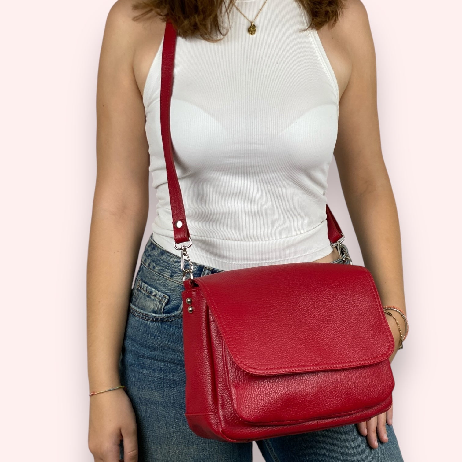 Eudoxie – Damen-Umhängetasche aus echtem italienischem Leder mit multifunktionalen Taschen