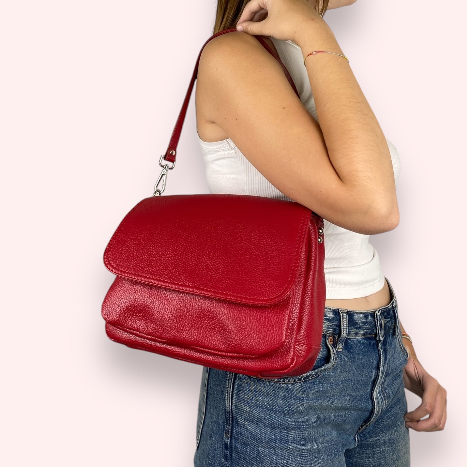 Eudoxie – Damen-Umhängetasche aus echtem italienischem Leder mit multifunktionalen Taschen