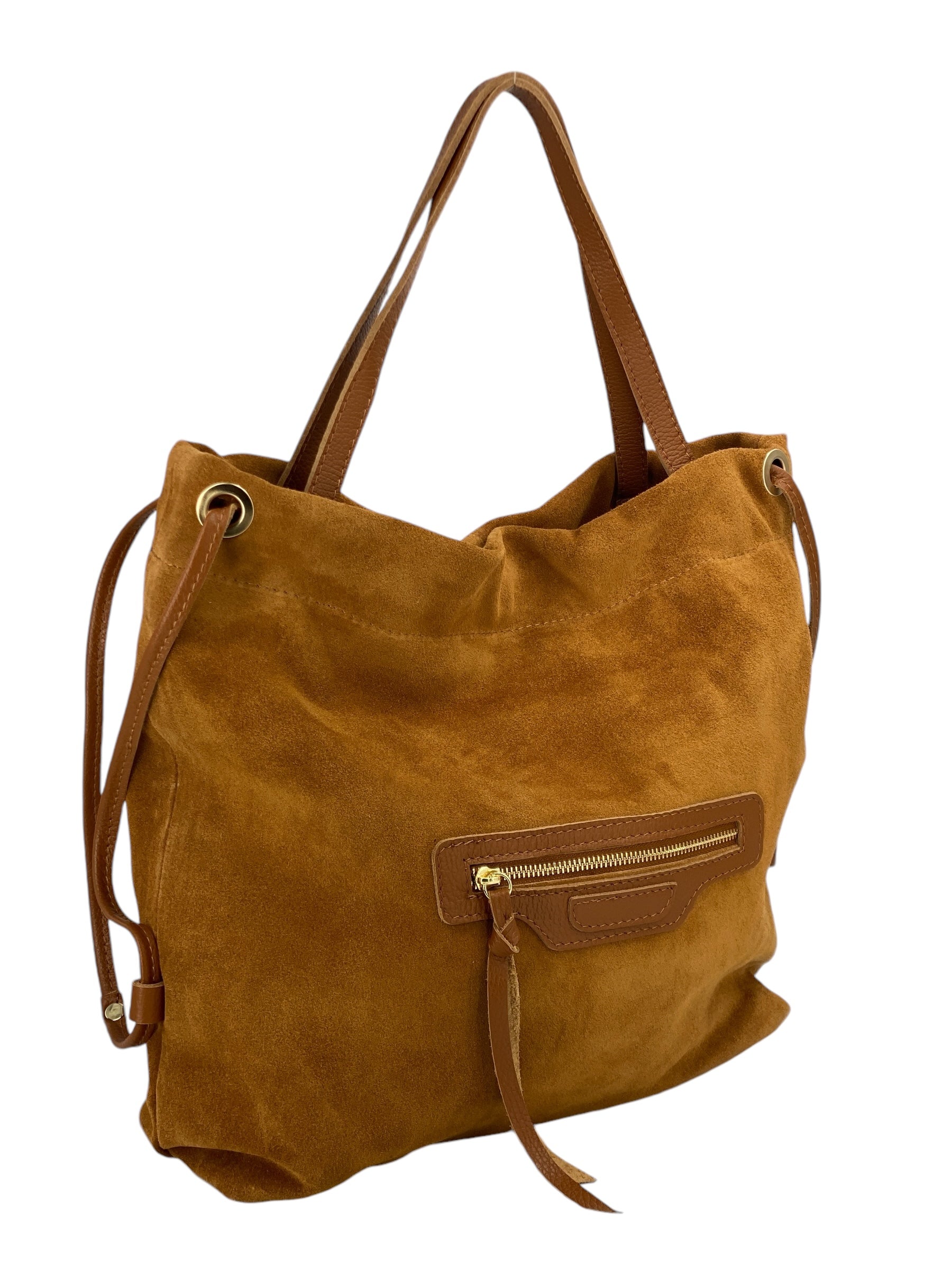 Denise – Damenhandtasche und Umhängetasche aus echtem italienischen Leder mit Kordelzugverschluss