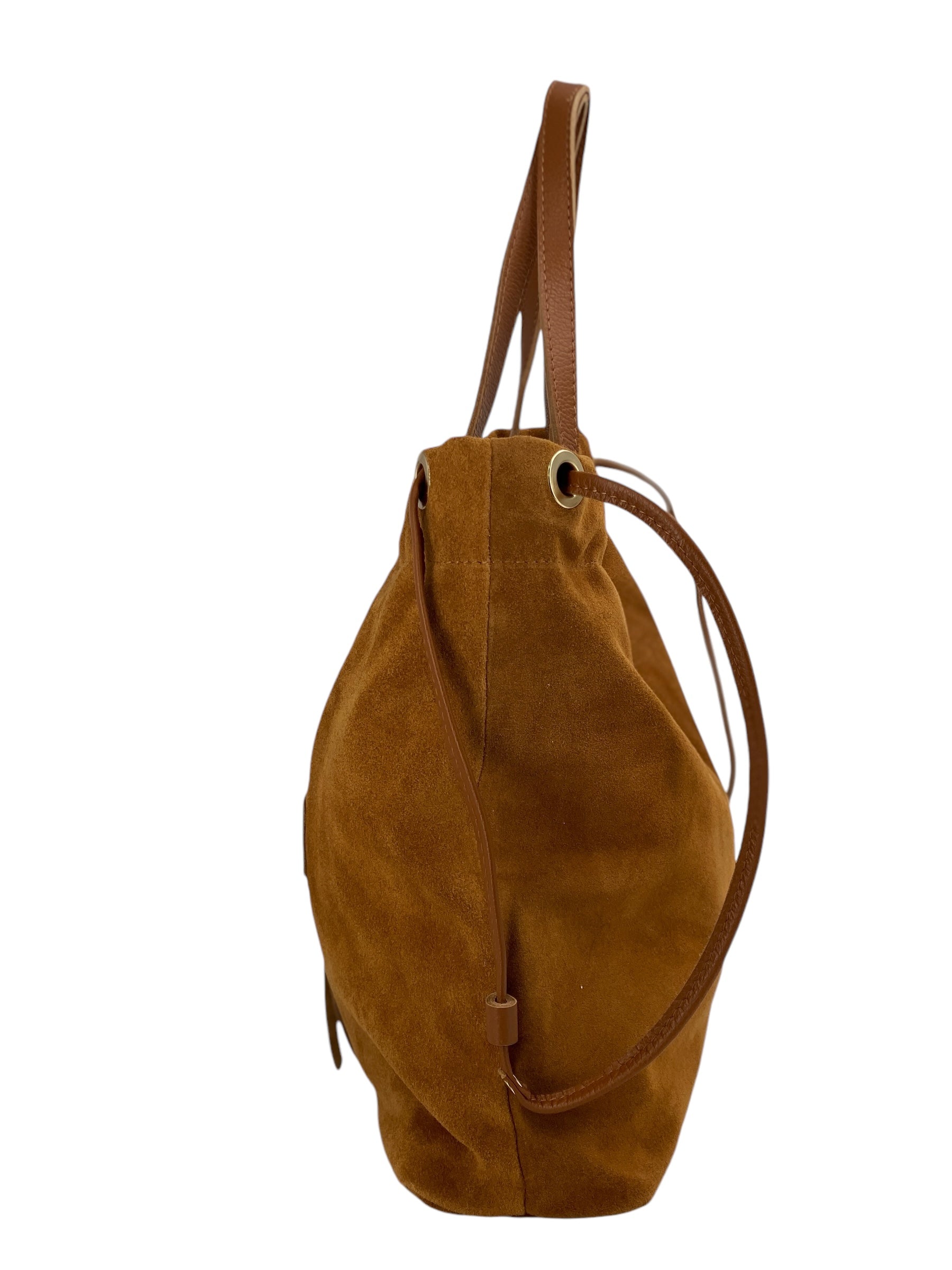 Denise – Damenhandtasche und Umhängetasche aus echtem italienischen Leder mit Kordelzugverschluss