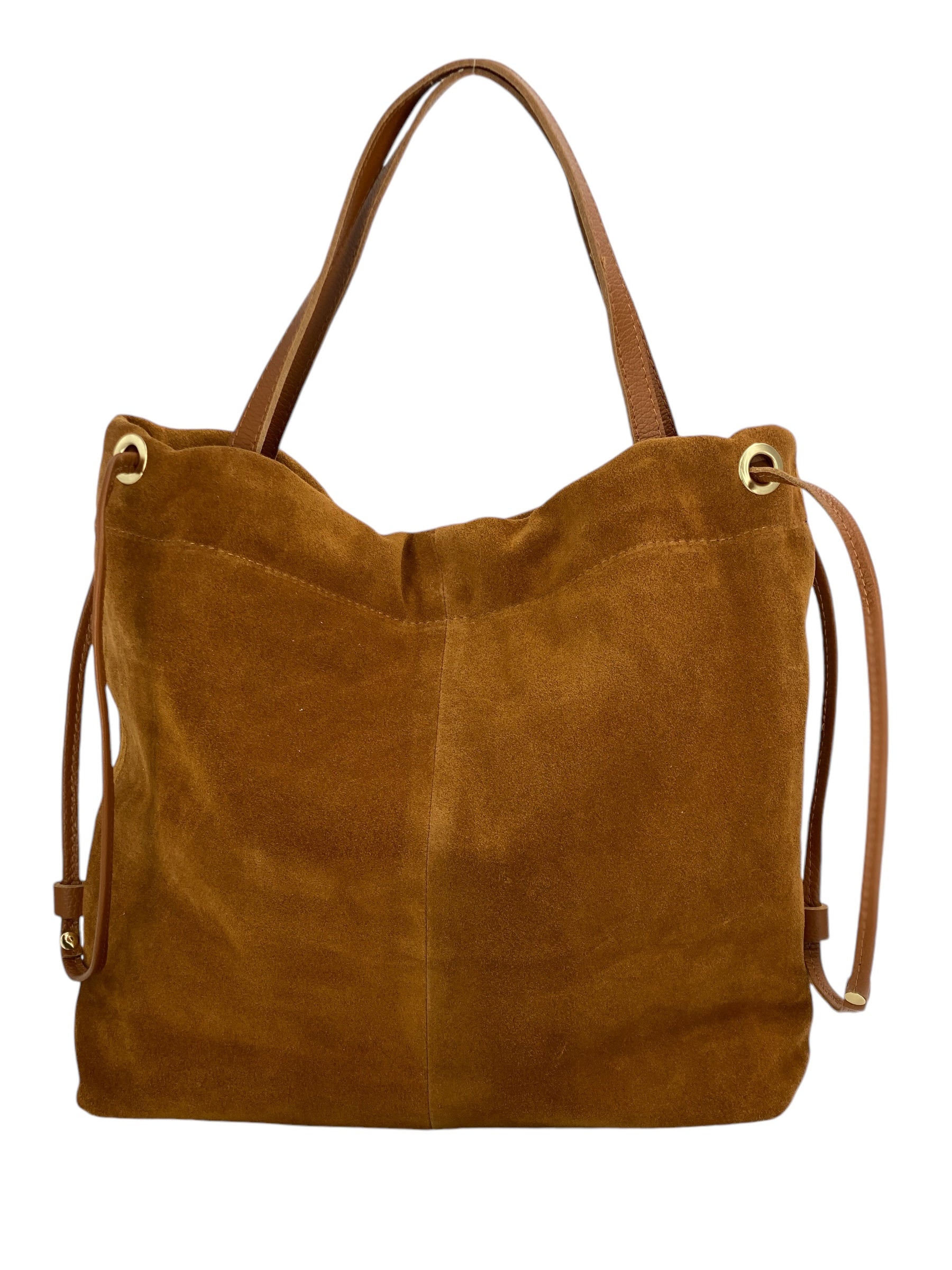 Denise – Damenhandtasche und Umhängetasche aus echtem italienischen Leder mit Kordelzugverschluss