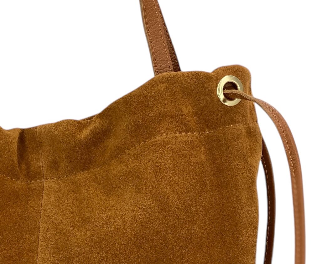 Denise – Damenhandtasche und Umhängetasche aus echtem italienischen Leder mit Kordelzugverschluss