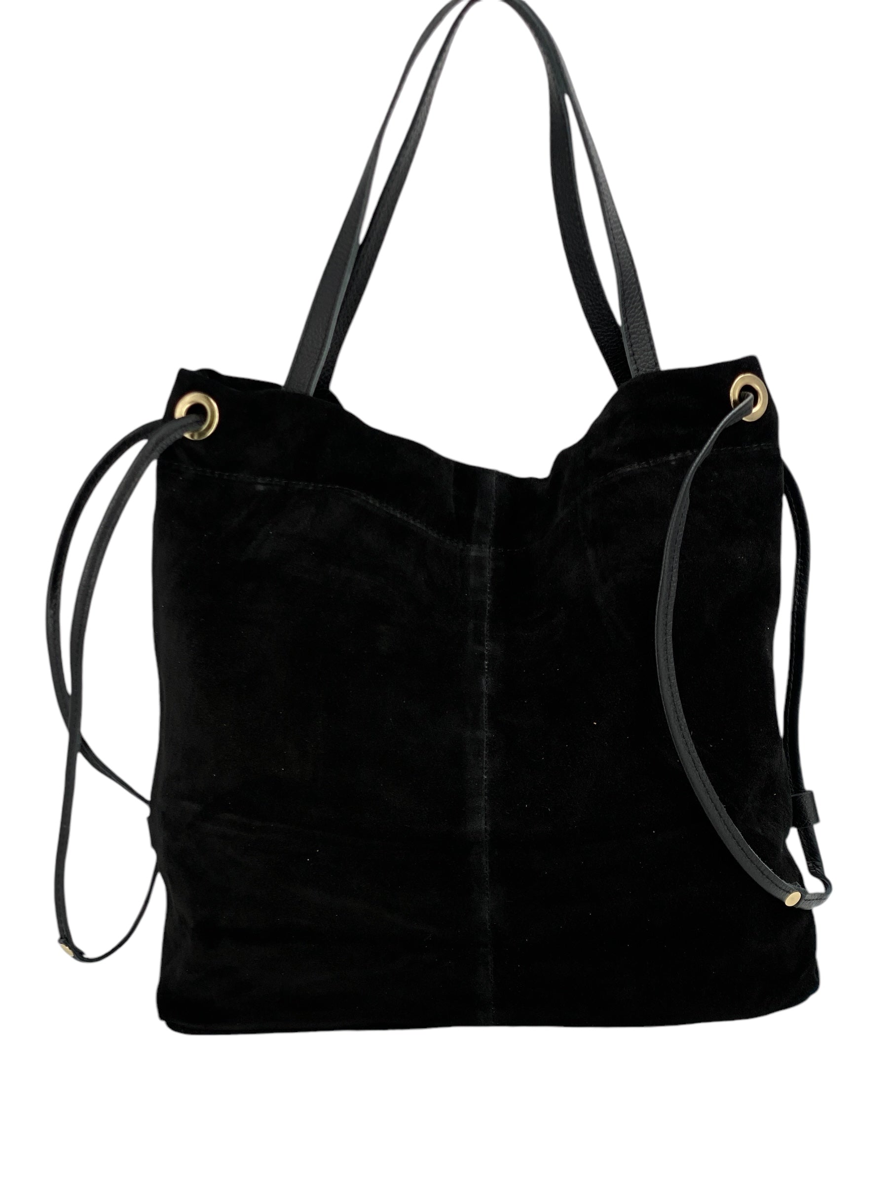 Denise – Damenhandtasche und Umhängetasche aus echtem italienischen Leder mit Kordelzugverschluss
