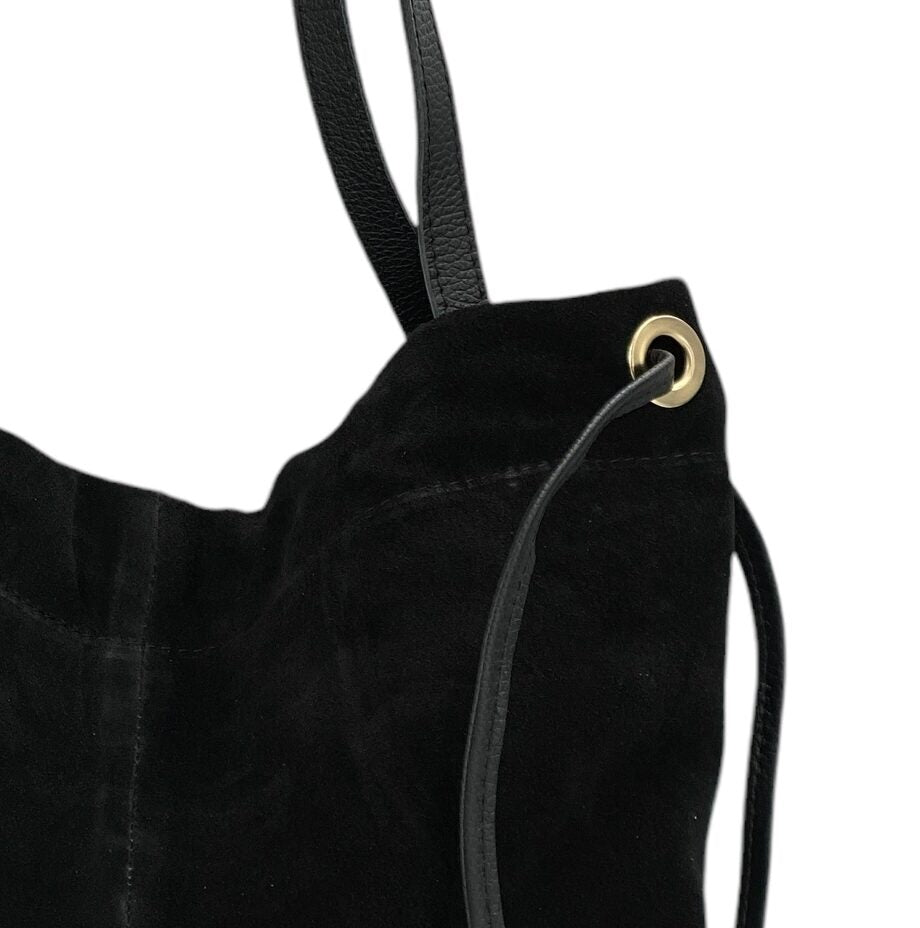 Denise – Damenhandtasche und Umhängetasche aus echtem italienischen Leder mit Kordelzugverschluss