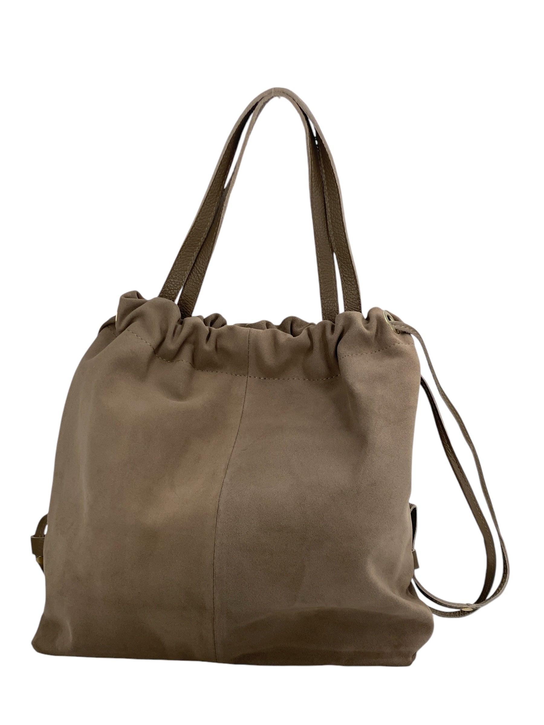 Denise – Damenhandtasche und Umhängetasche aus echtem italienischen Leder mit Kordelzugverschluss
