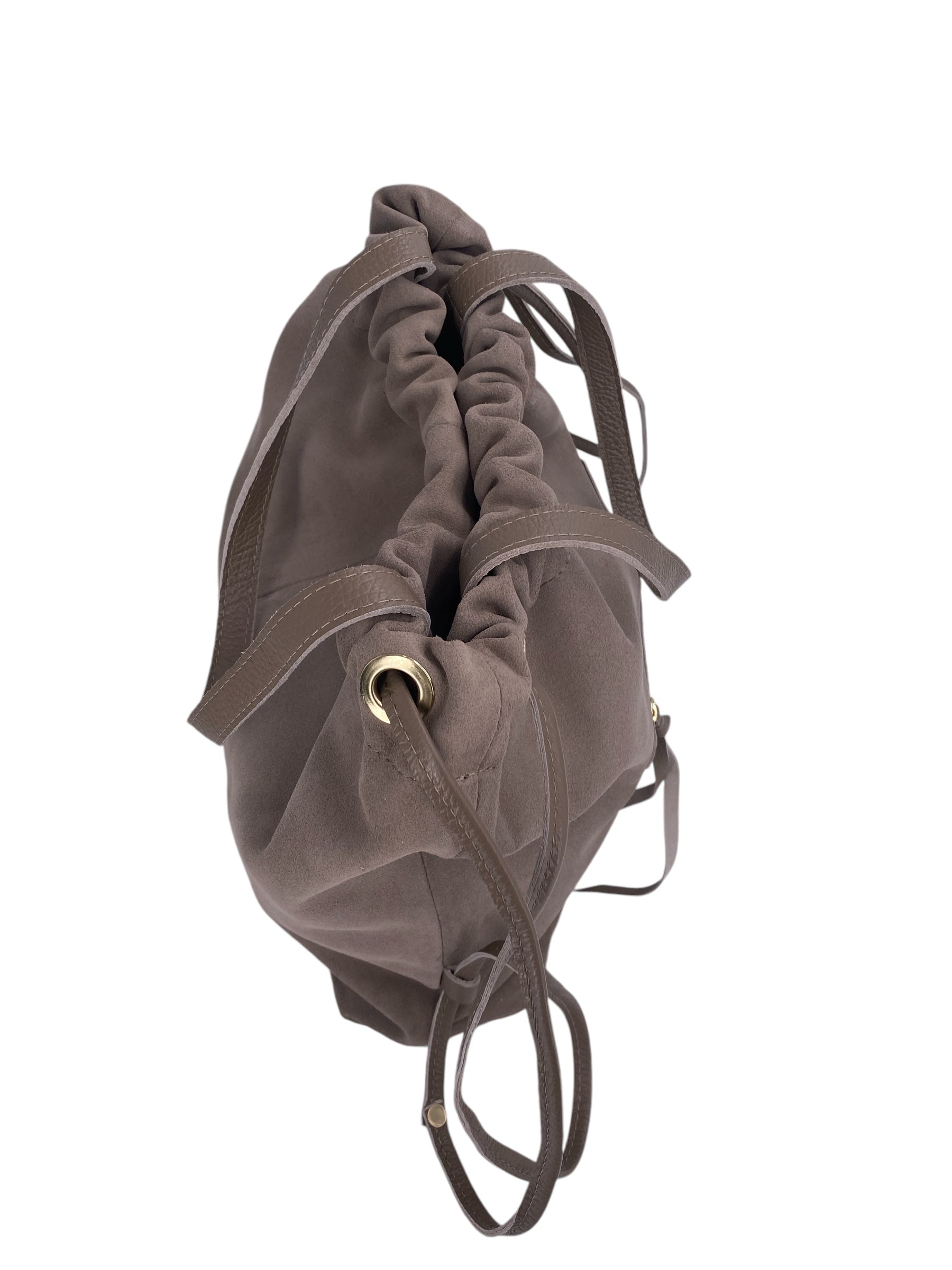 Denise – Damenhandtasche und Umhängetasche aus echtem italienischen Leder mit Kordelzugverschluss