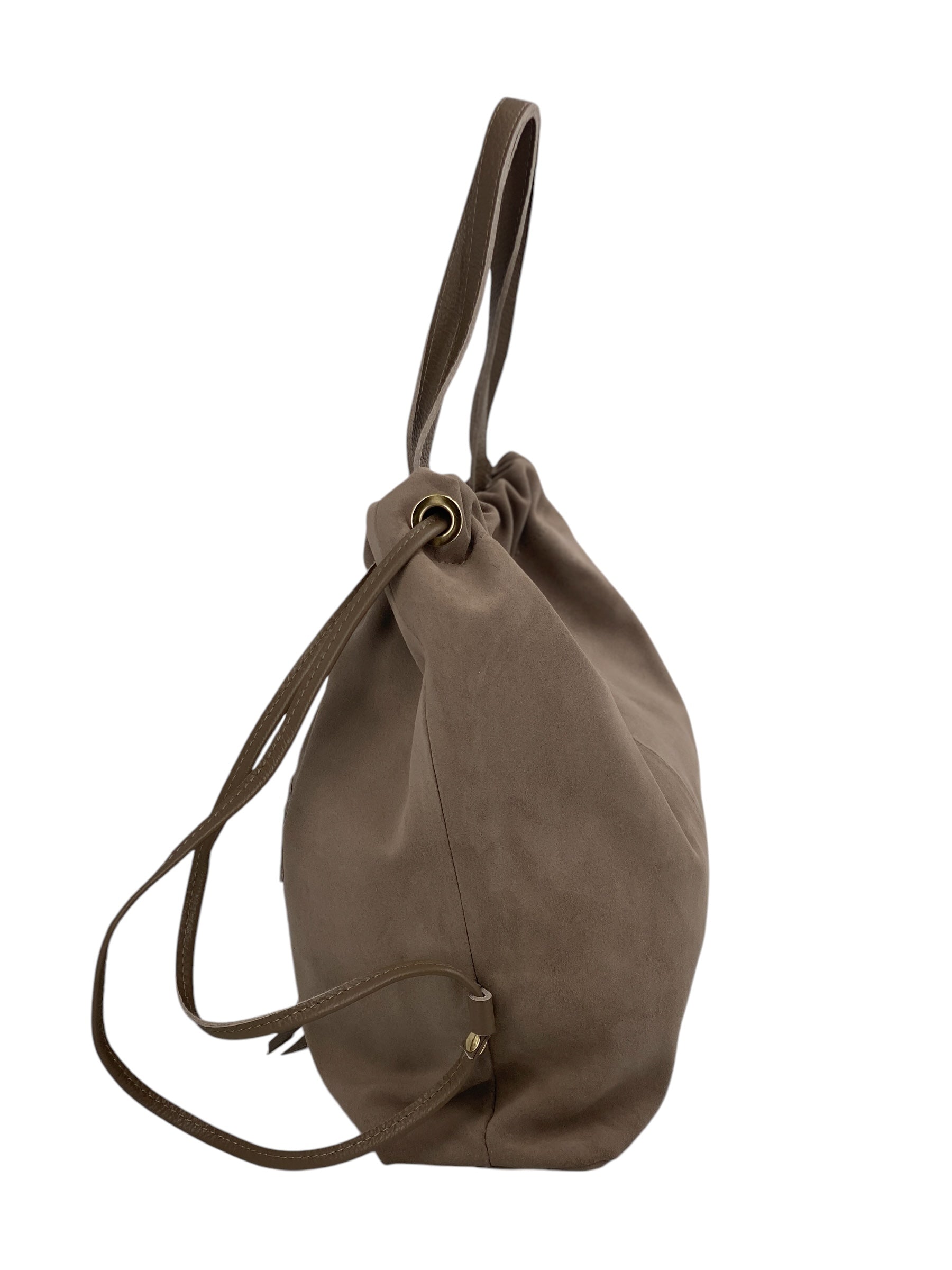Denise – Damenhandtasche und Umhängetasche aus echtem italienischen Leder mit Kordelzugverschluss
