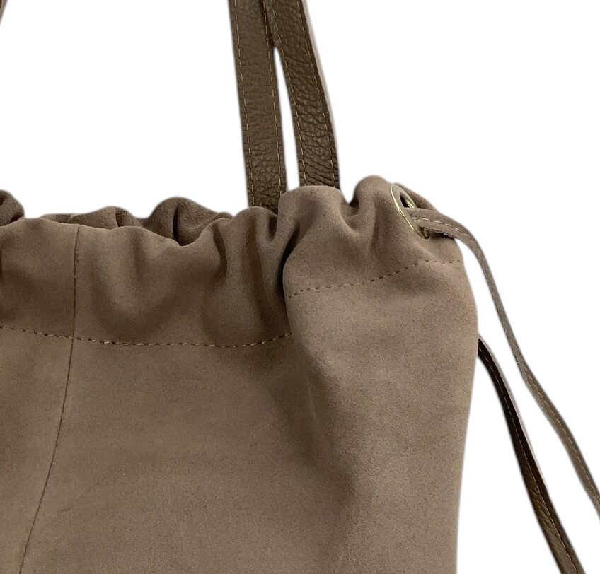 Denise – Damenhandtasche und Umhängetasche aus echtem italienischen Leder mit Kordelzugverschluss