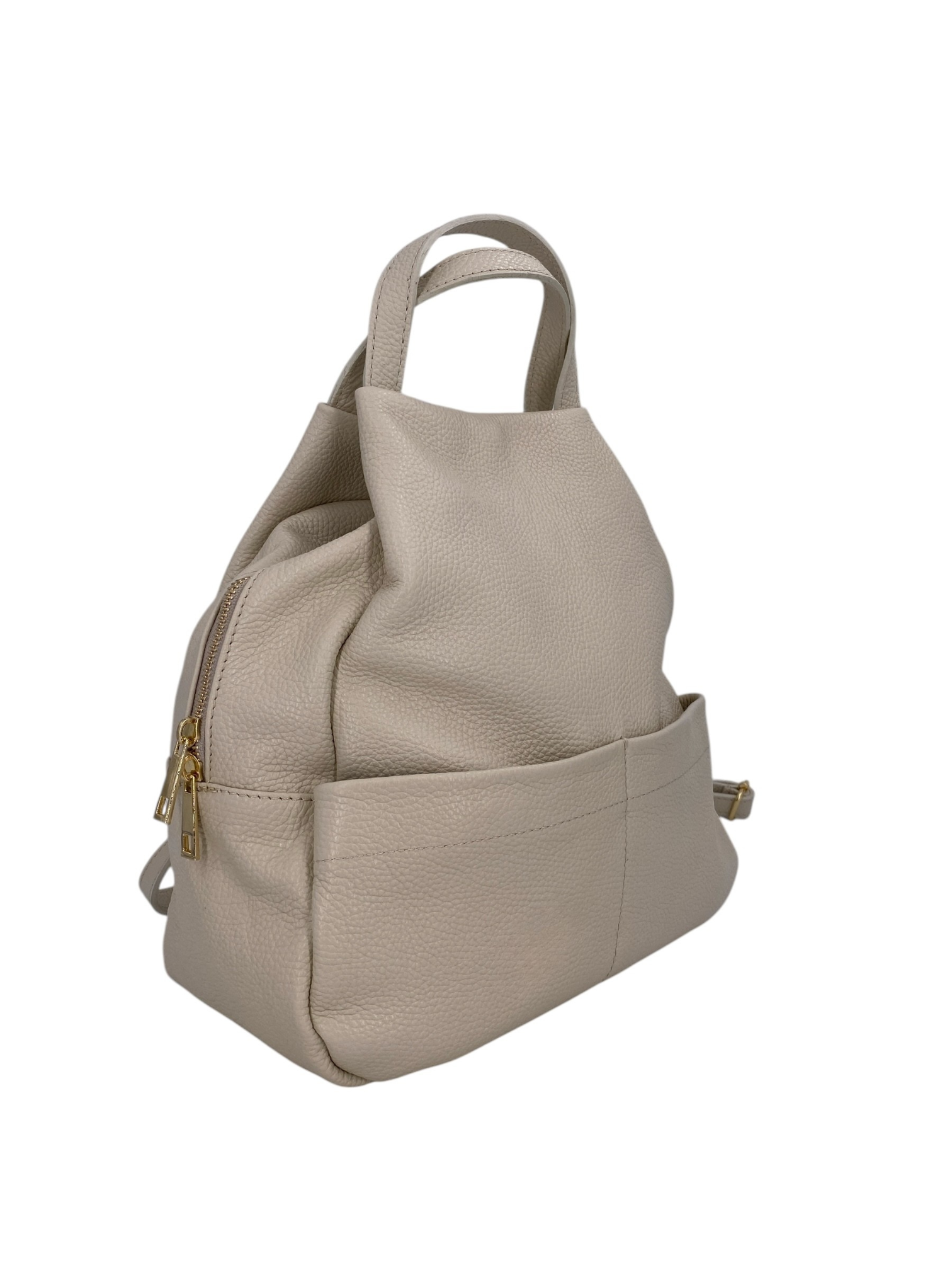 Margaux – Women's backpack in genuine Italian leather with a double gold zip and multiple pockets.