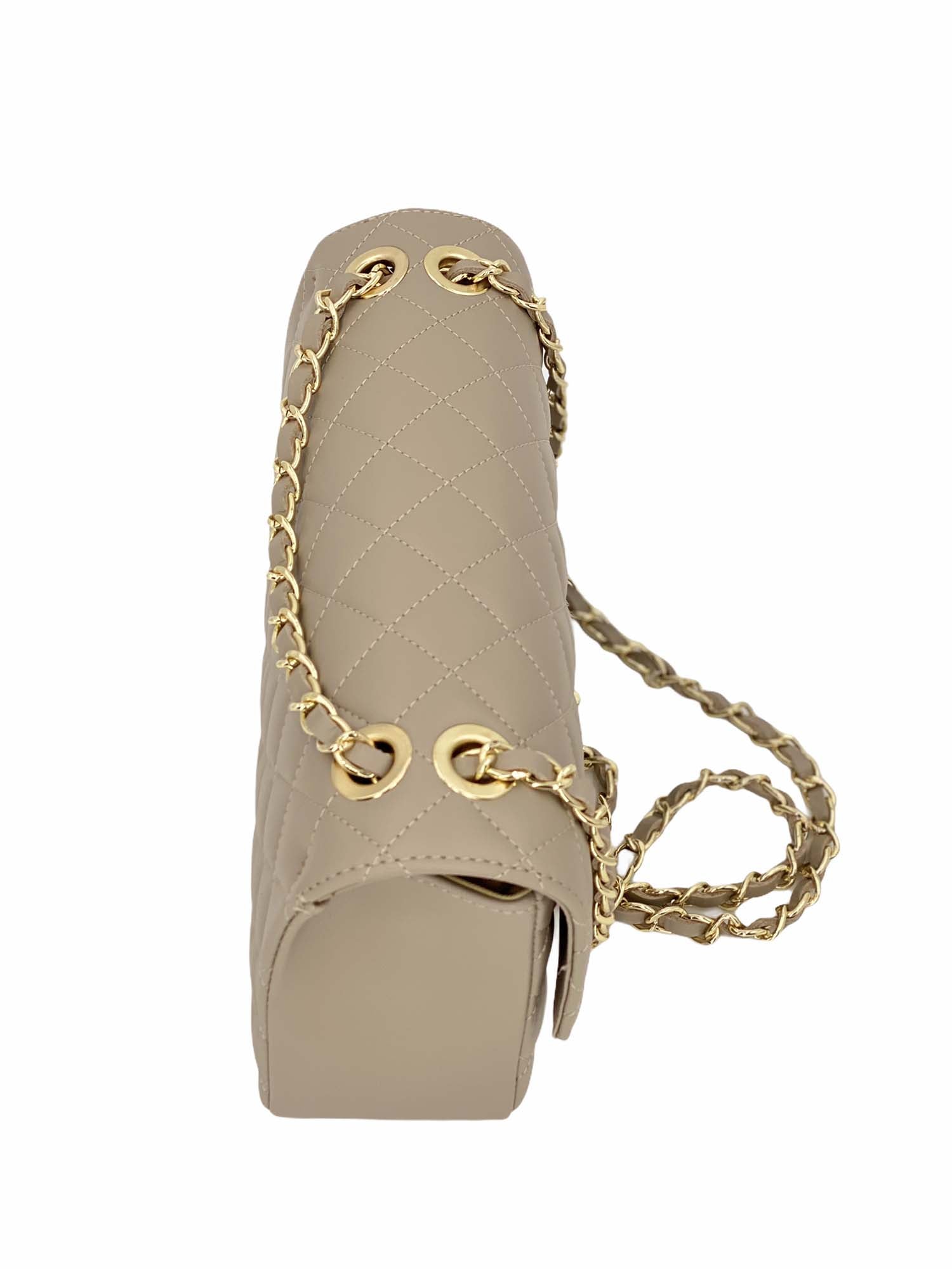 Agathe Media – Damen-Umhängetasche aus echtem italienischem Leder mit gewebter Goldkette