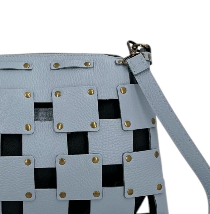 Roseline – Damenhandtasche aus echtem gewebtem italienischem Kalbsleder mit abnehmbarer Clutch
