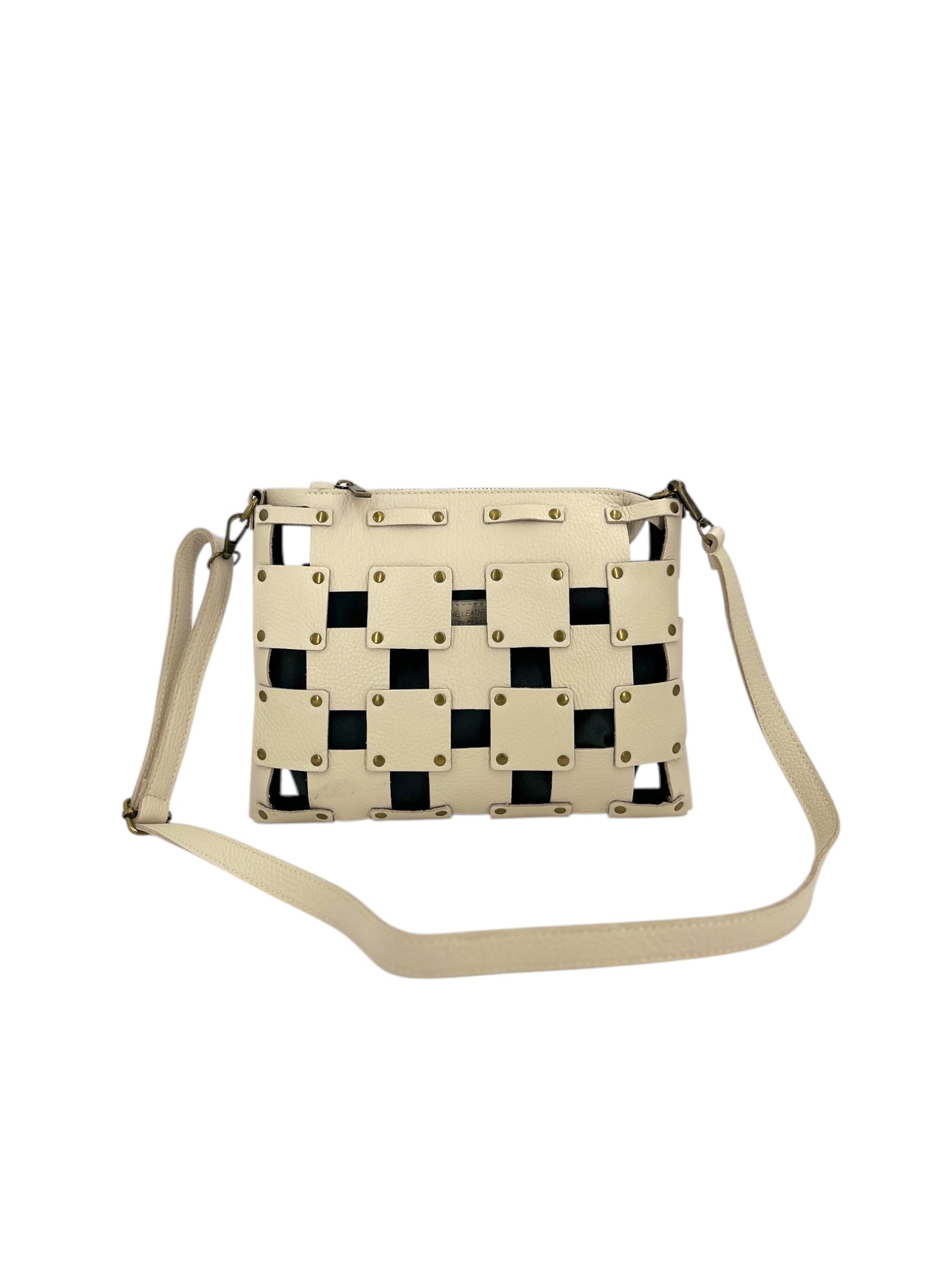 Roseline – Damenhandtasche aus echtem gewebtem italienischem Kalbsleder mit abnehmbarer Clutch