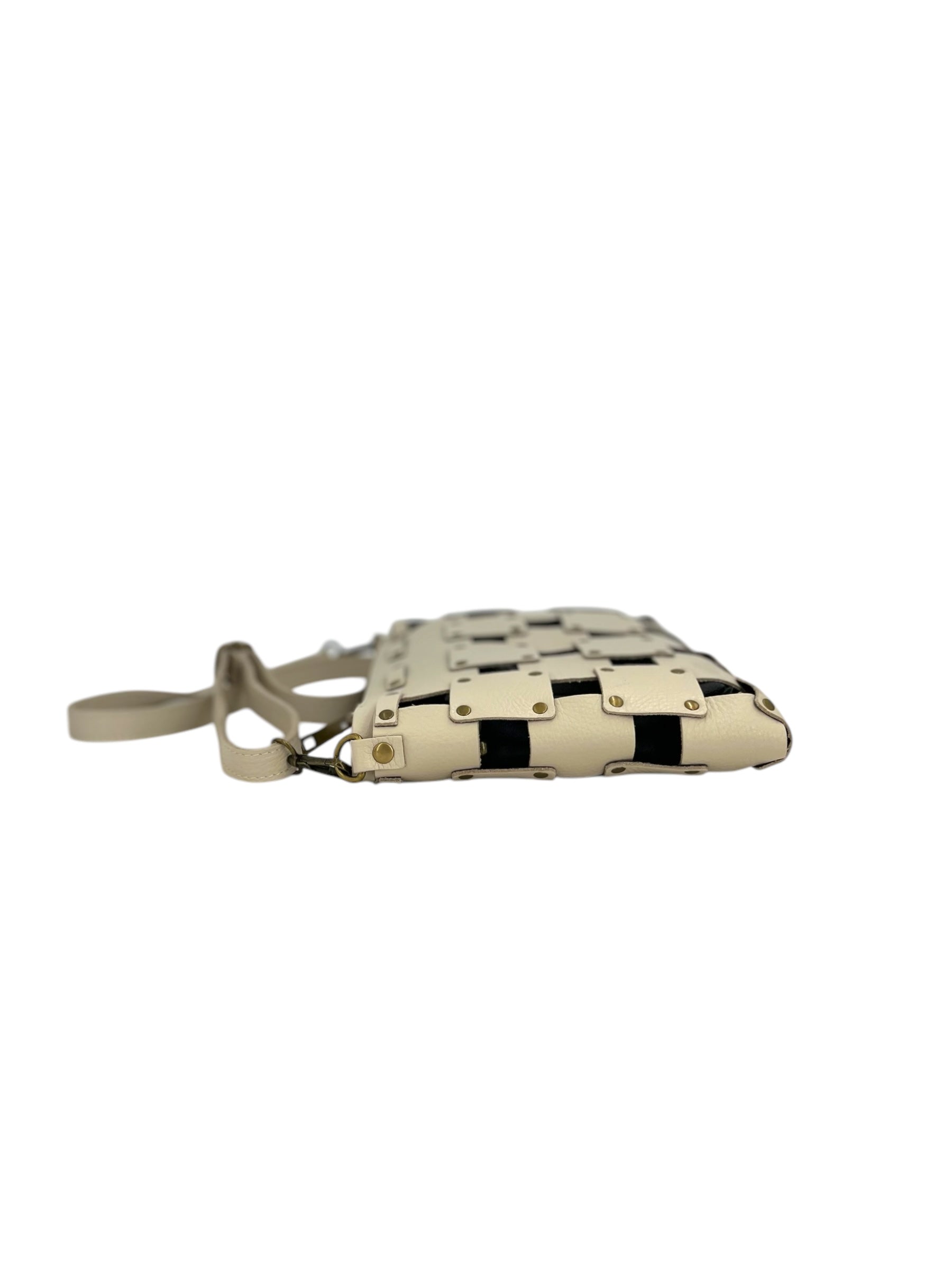 Roseline – Damenhandtasche aus echtem gewebtem italienischem Kalbsleder mit abnehmbarer Clutch
