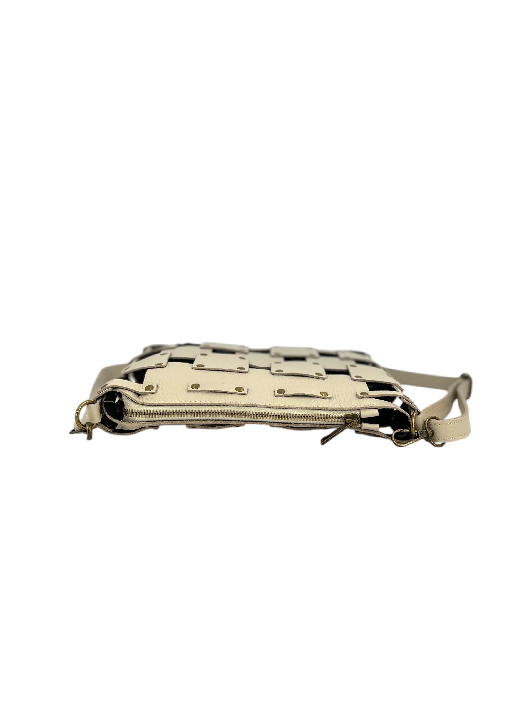 Roseline – Damenhandtasche aus echtem gewebtem italienischem Kalbsleder mit abnehmbarer Clutch