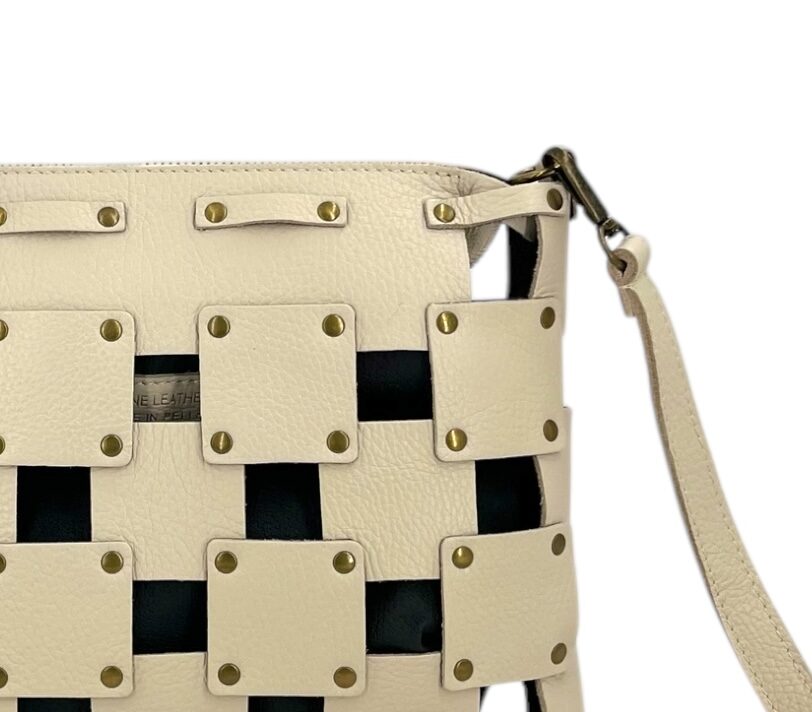 Roseline – Damenhandtasche aus echtem gewebtem italienischem Kalbsleder mit abnehmbarer Clutch