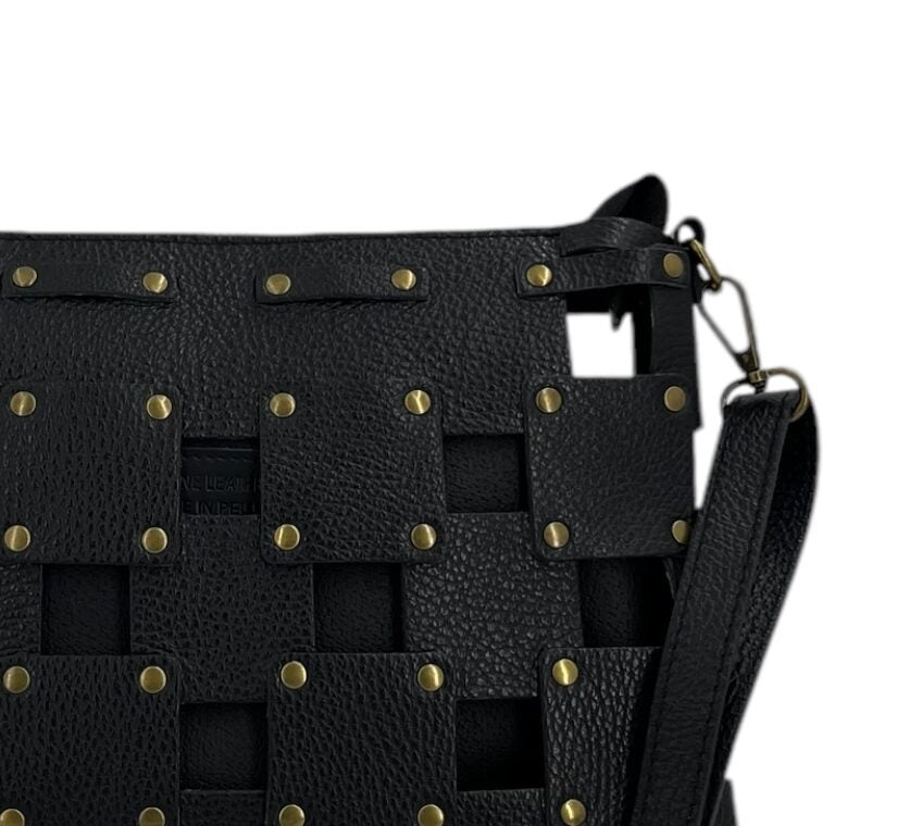 Roseline – Damenhandtasche aus echtem gewebtem italienischem Kalbsleder mit abnehmbarer Clutch