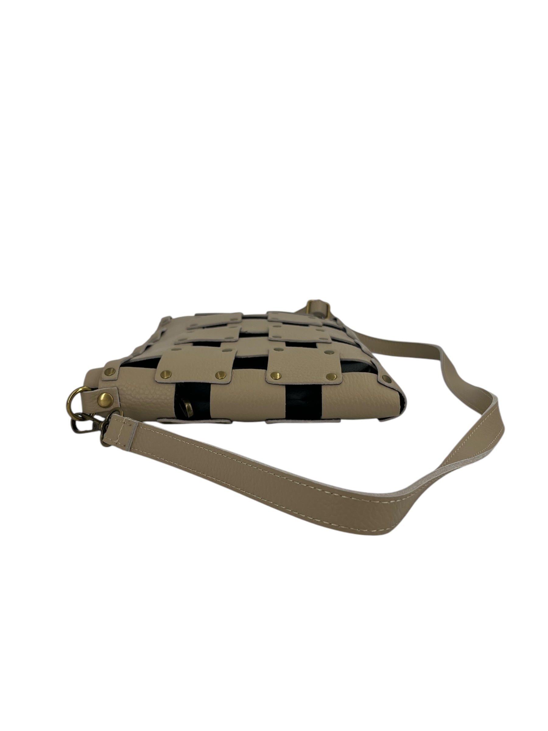 Roseline – Damenhandtasche aus echtem gewebtem italienischem Kalbsleder mit abnehmbarer Clutch