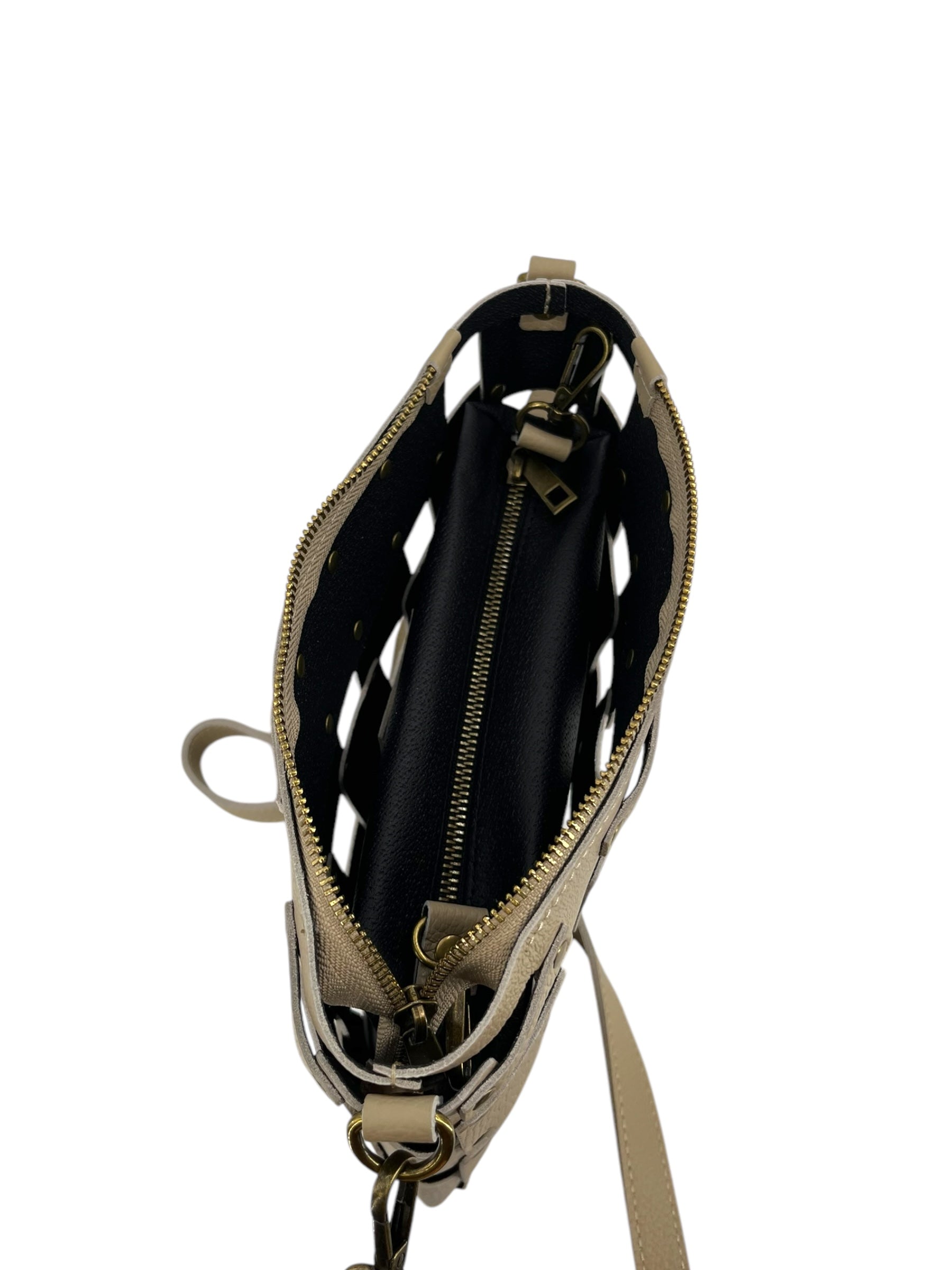 Roseline – Damenhandtasche aus echtem gewebtem italienischem Kalbsleder mit abnehmbarer Clutch